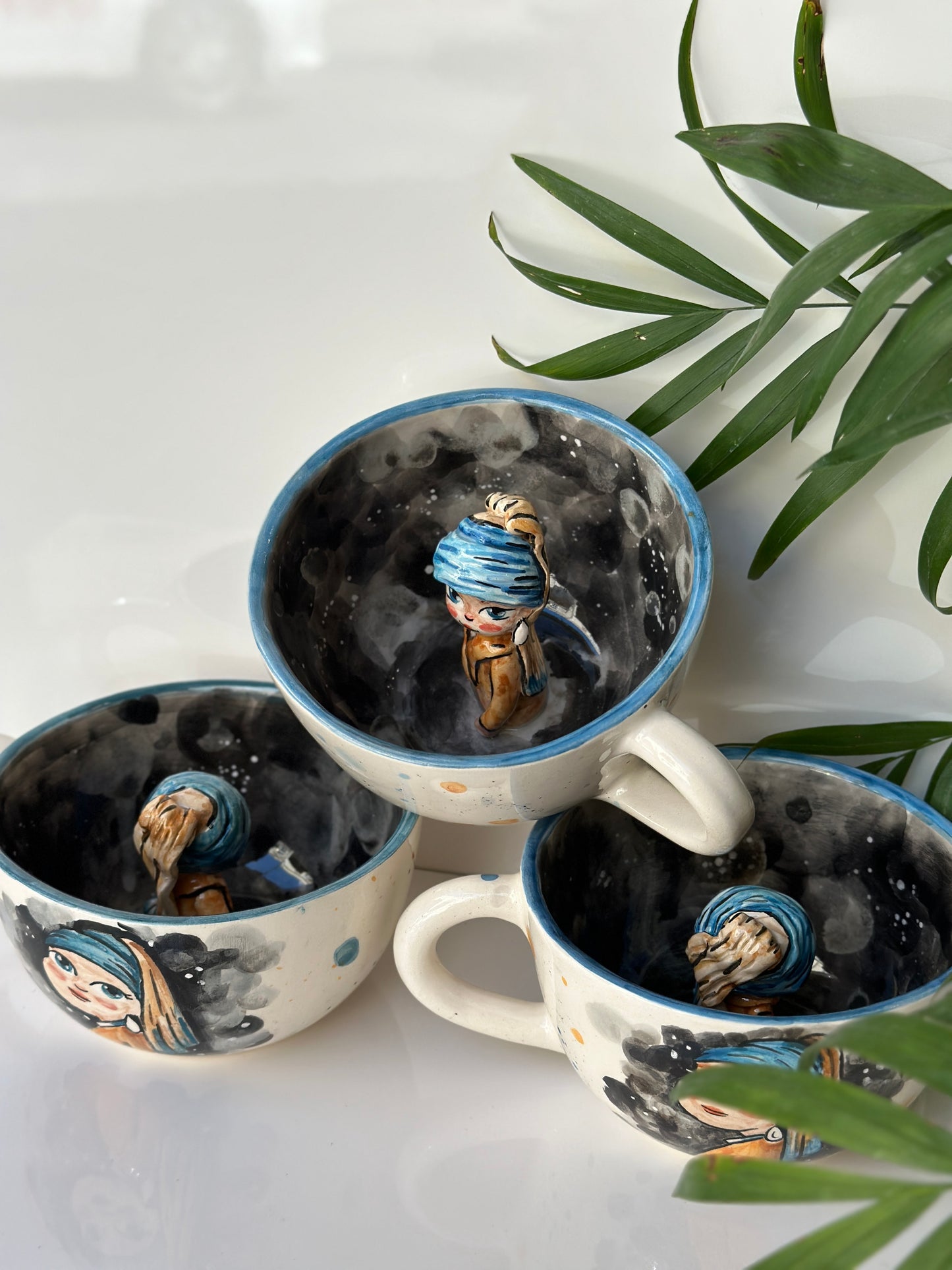 Handmade girl mug with pearl earringš