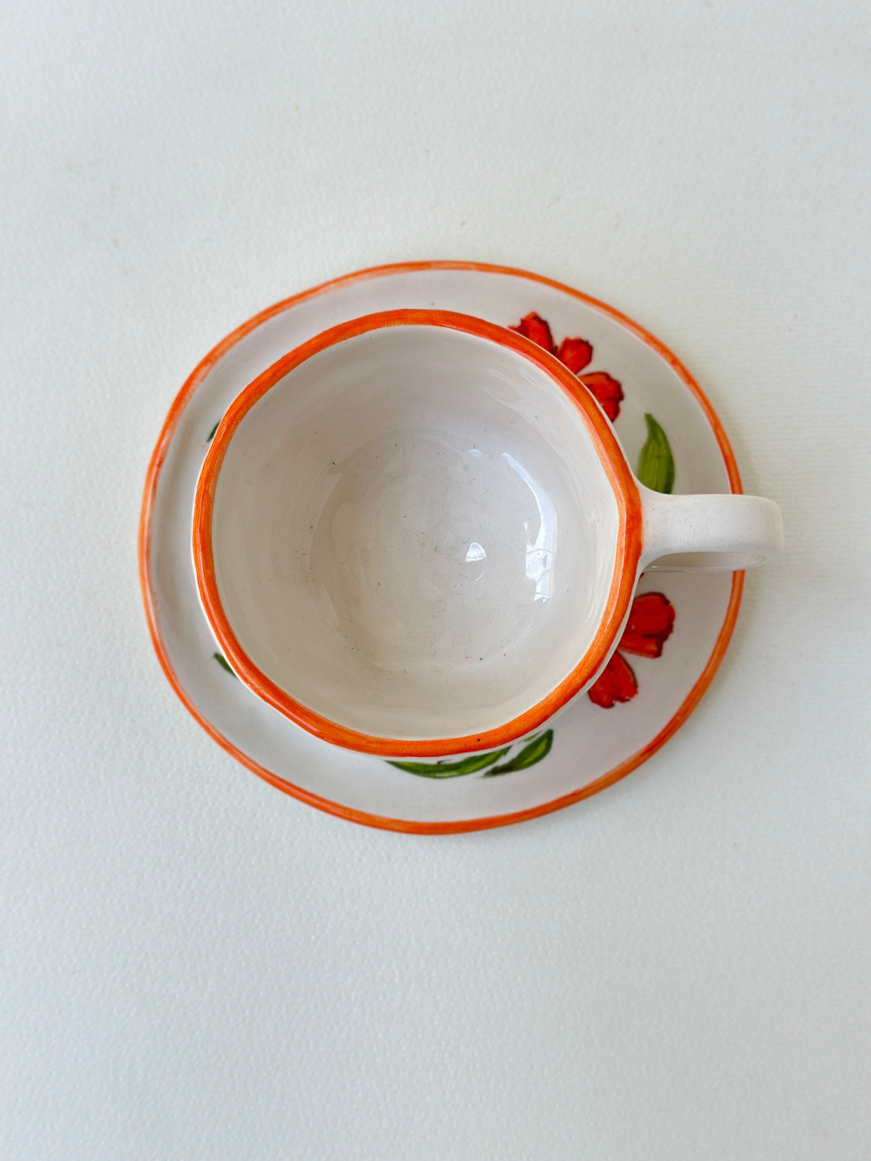 Flowers handmade mug and plate