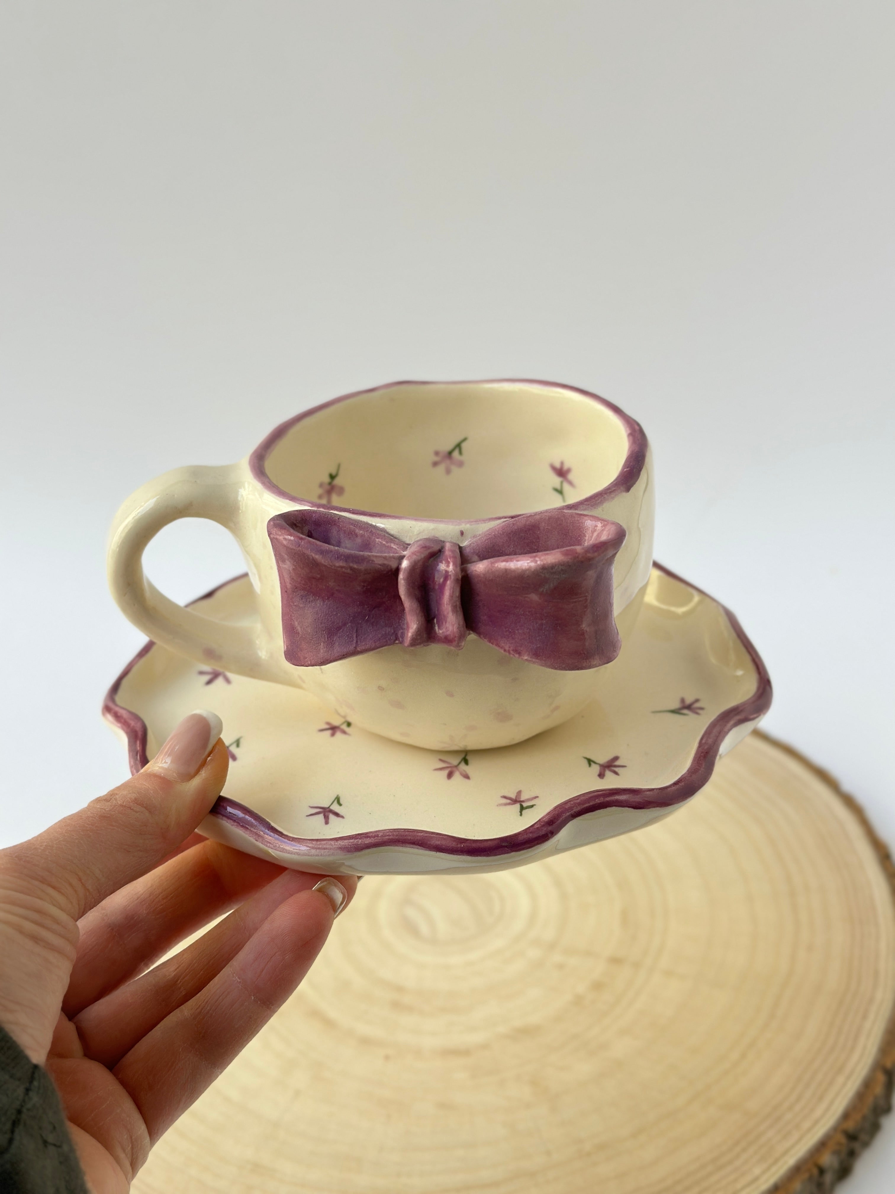 Handmade purple mug and plate