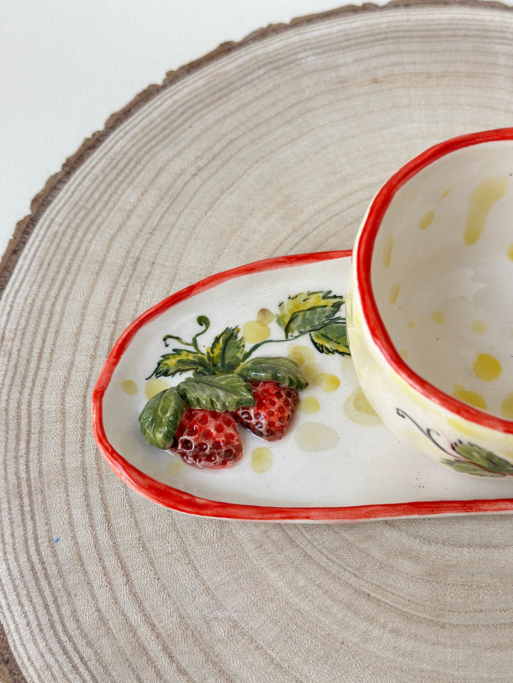 Strawberry Handmade coffee cup and plate