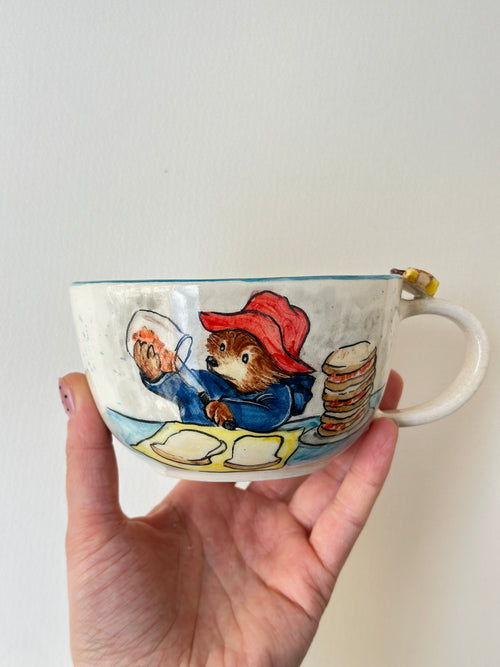 A red padded Bear who loves marmalade handmade mug