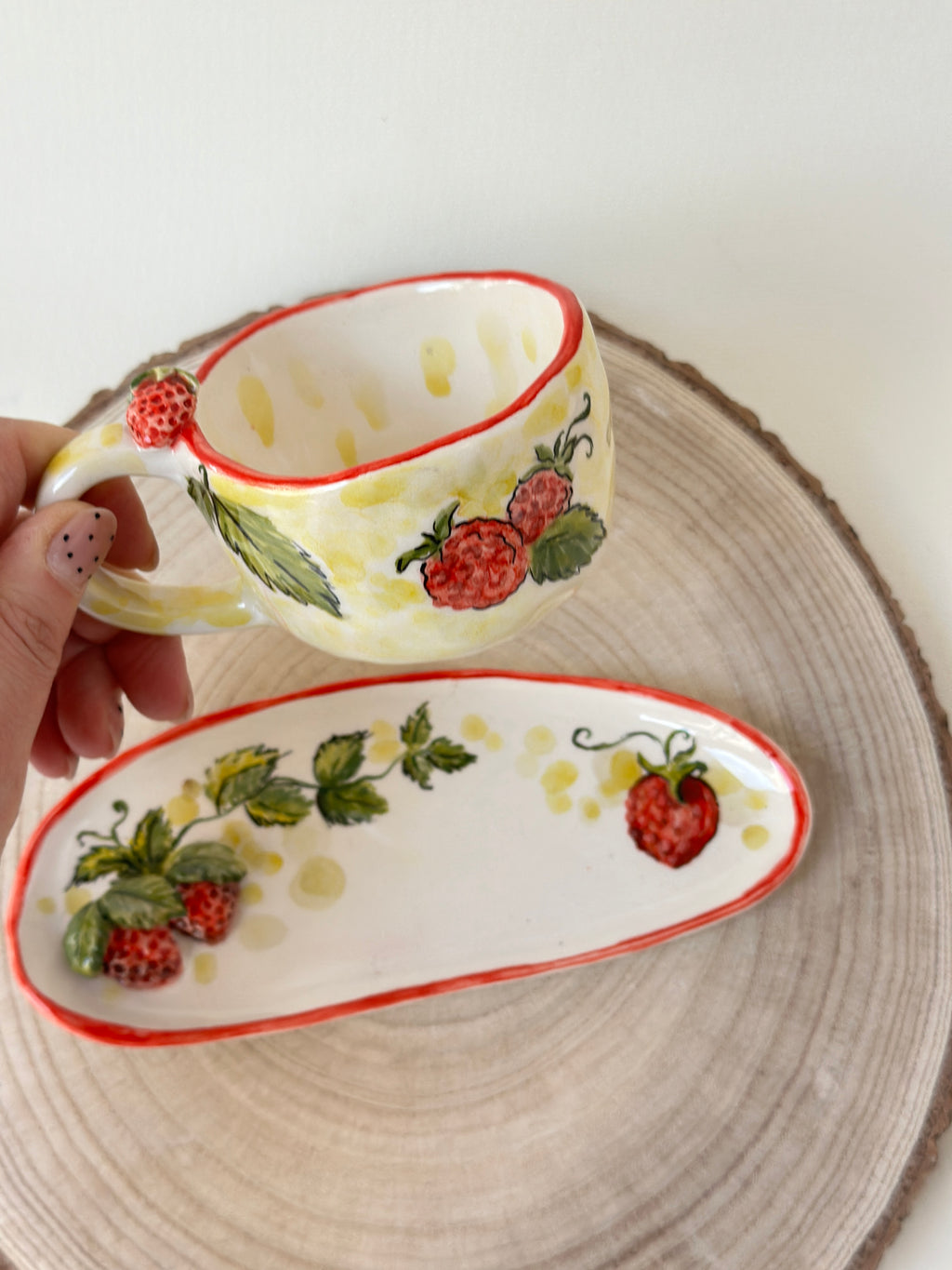 Strawberry Handmade coffee cup and plate