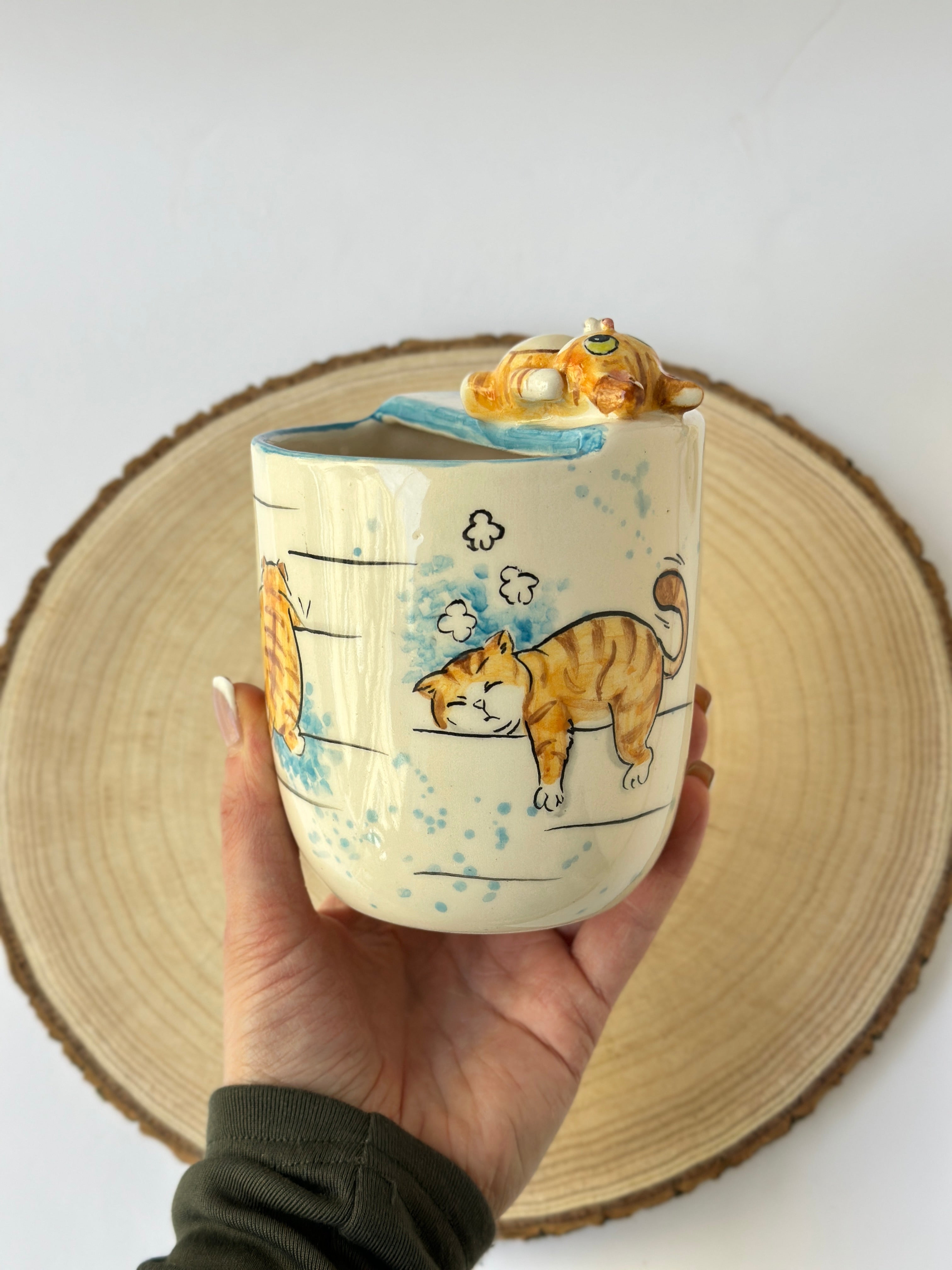 Cat handmade takeaway mug