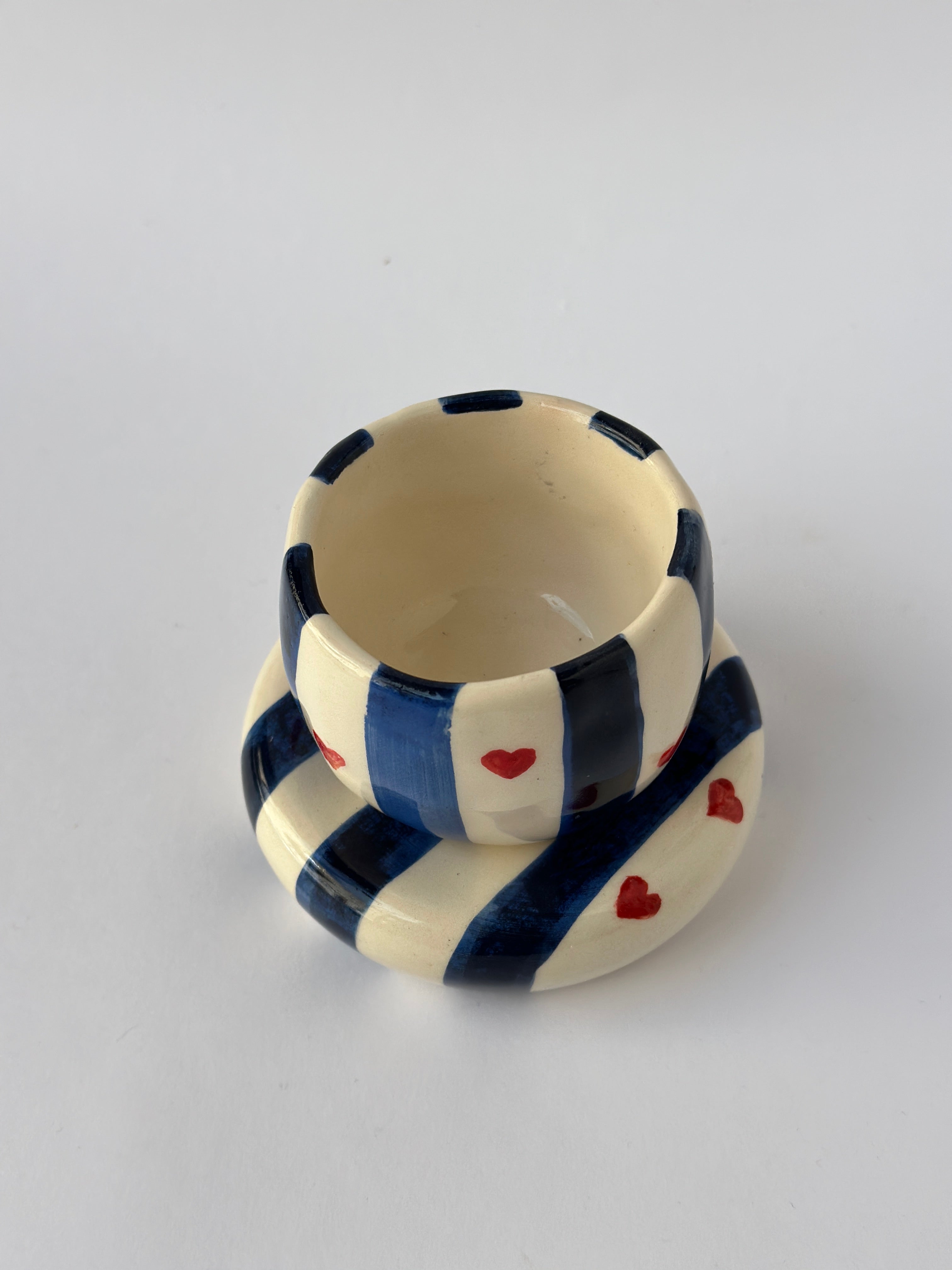 Blue handmade coffee mug and plate