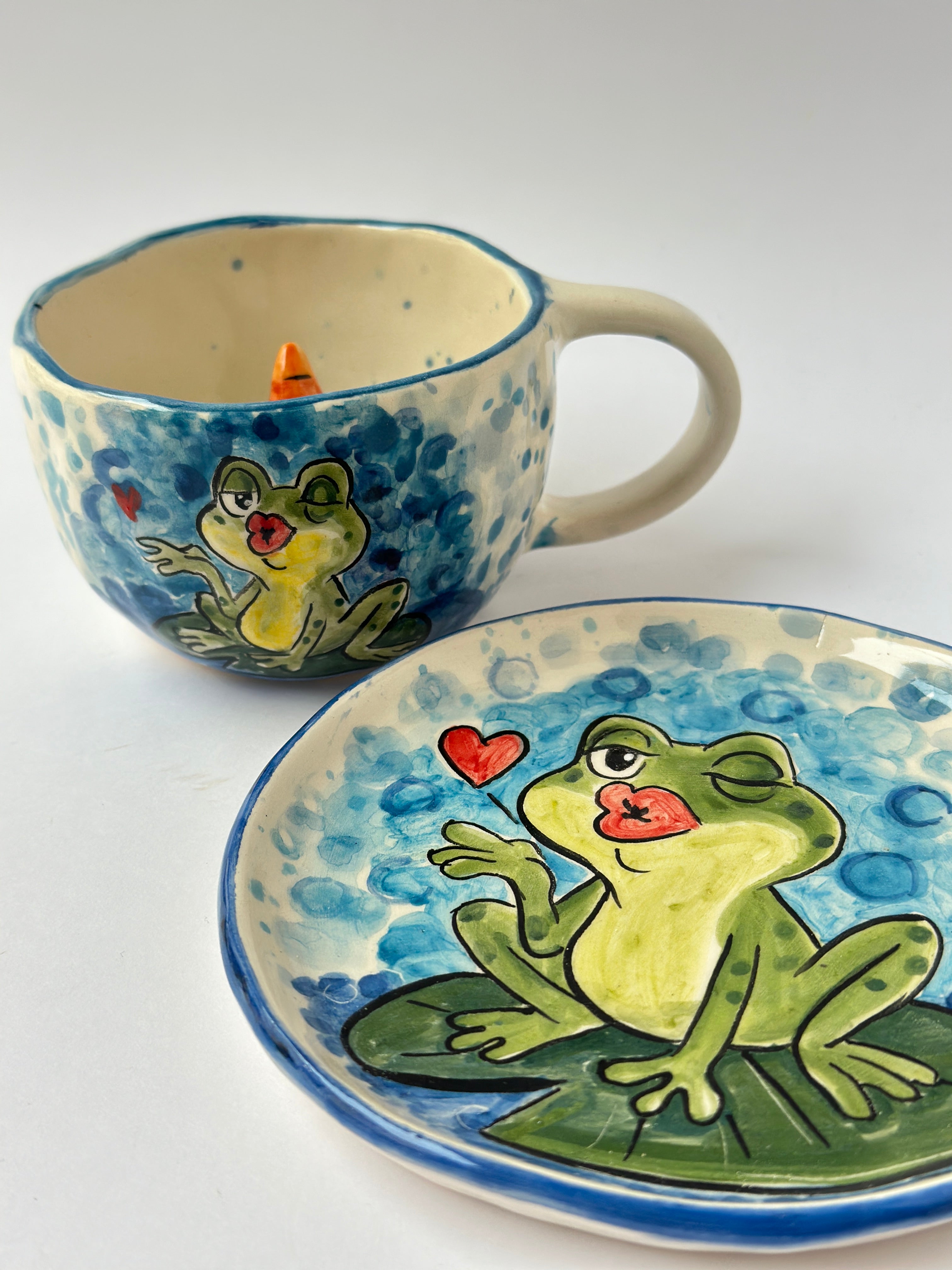 Frog handmade mug and plate