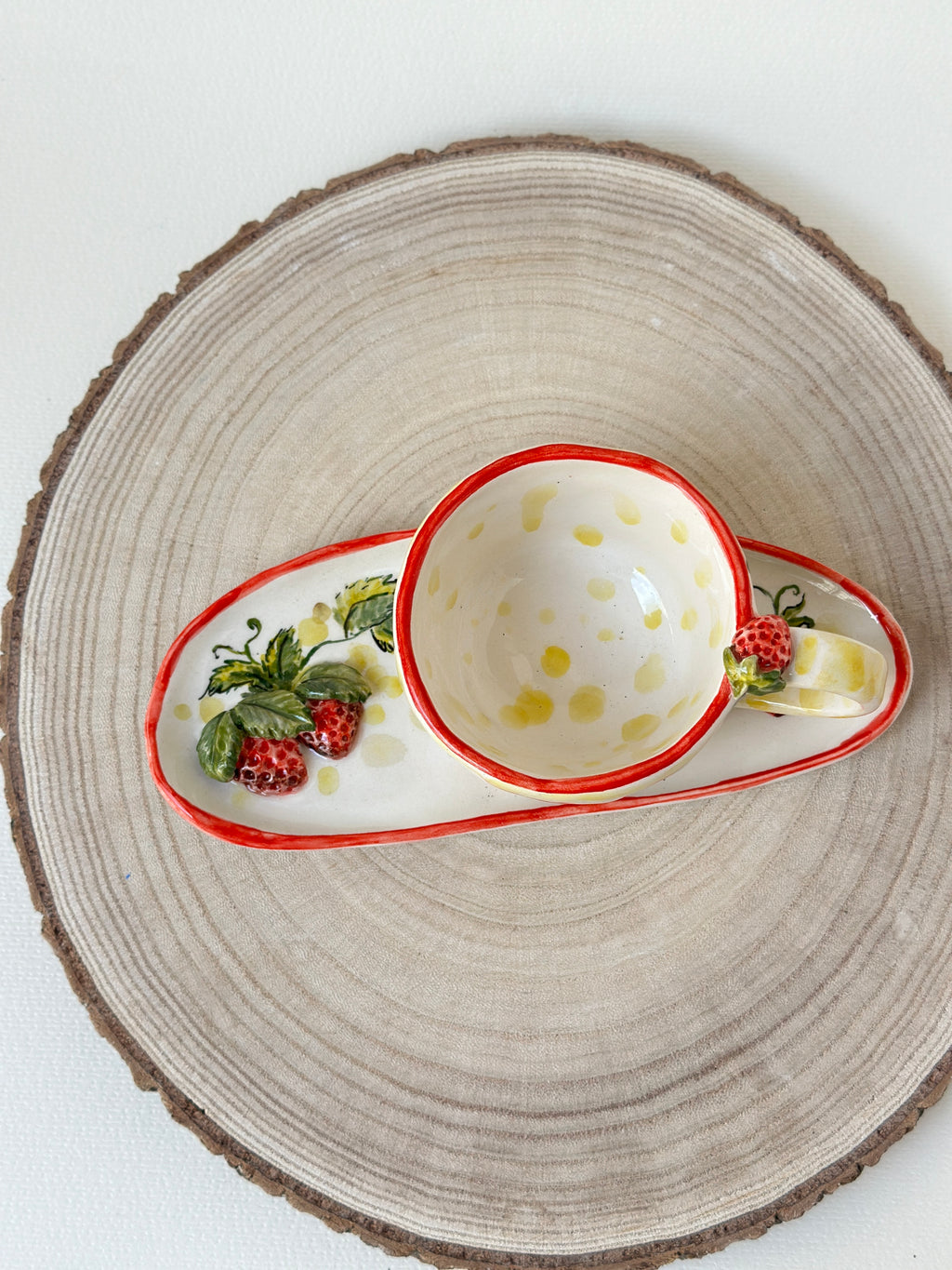 Strawberry Handmade coffee cup and plate