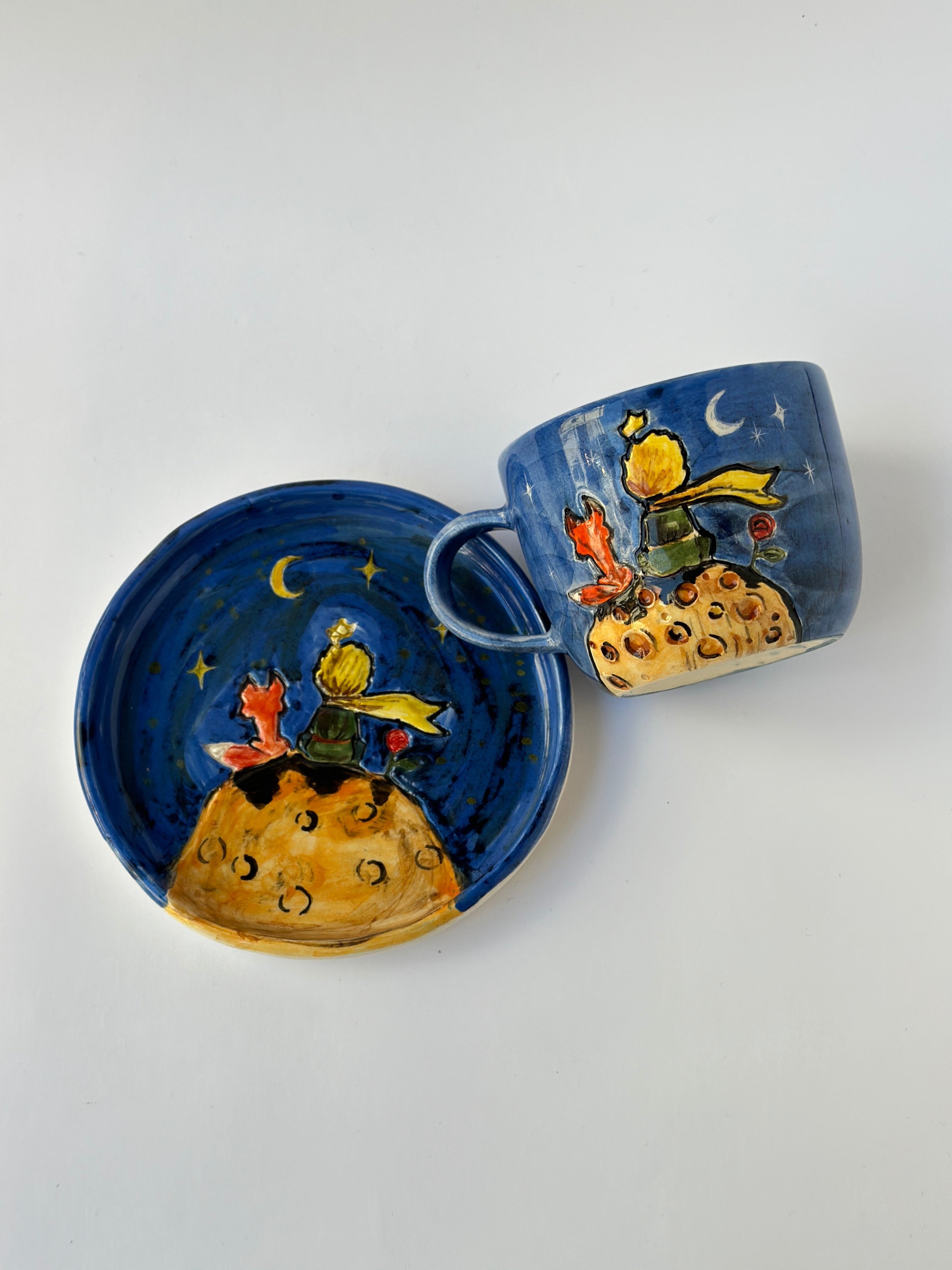 Little Prince handmade mug and plate