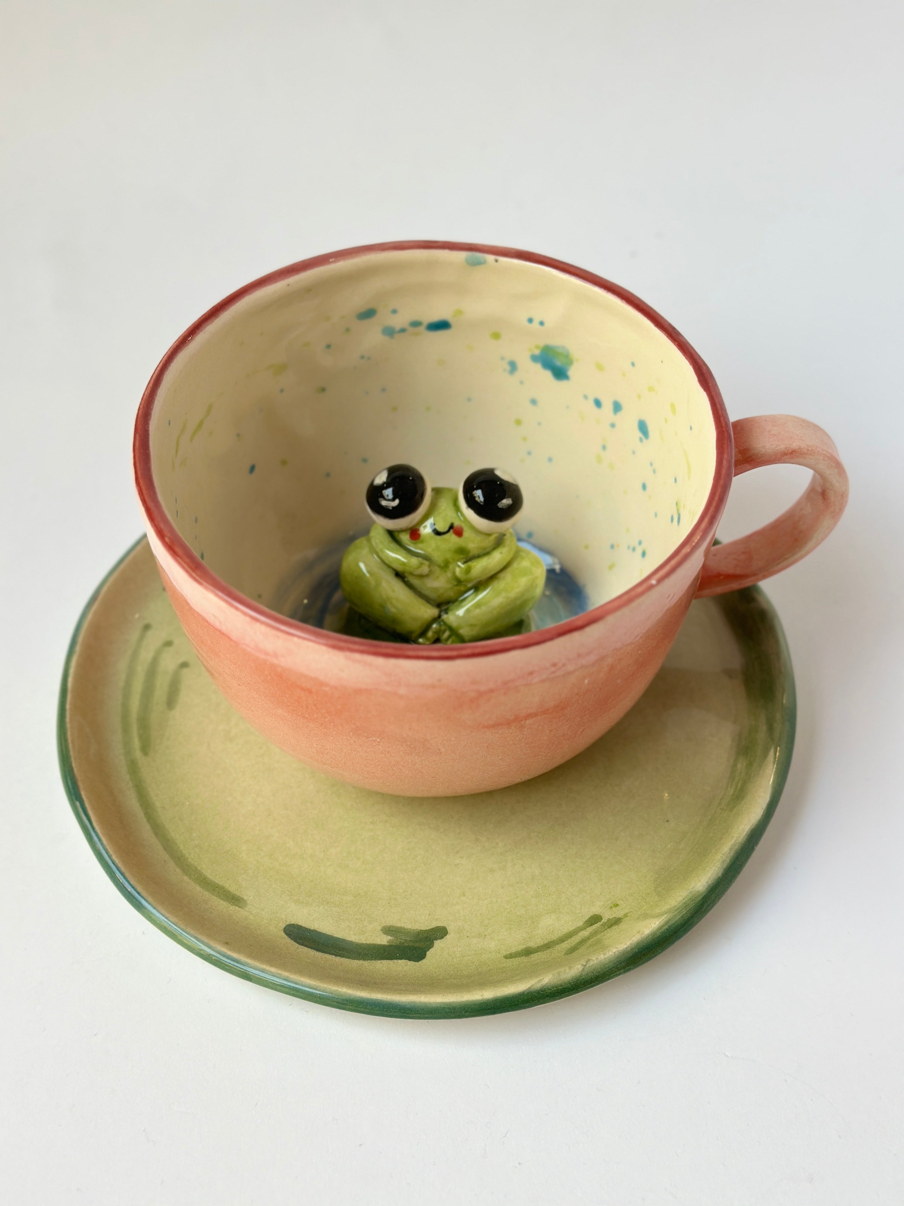 Frog handmade mug and plate