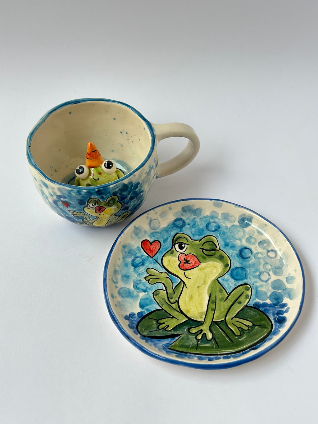 Frog handmade mug and plate