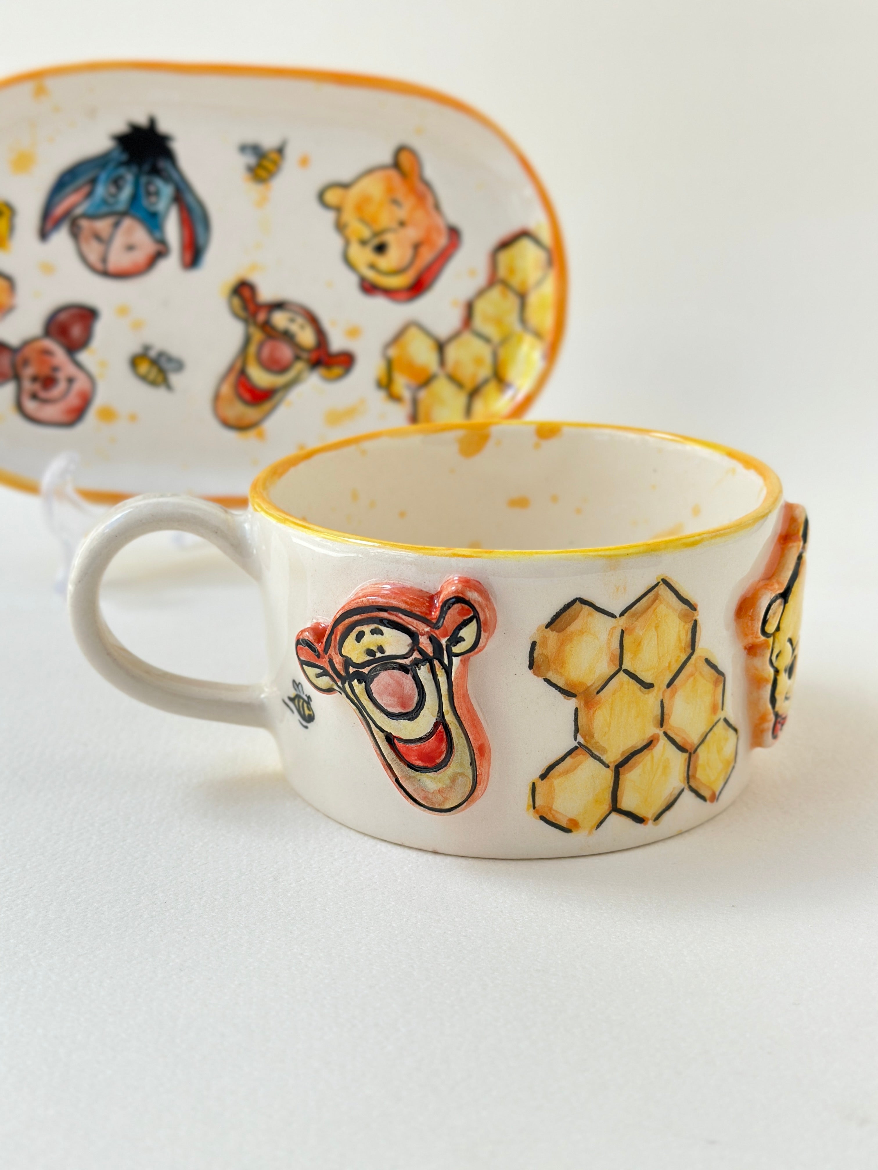 Winni The Pooh handmade plate and mug