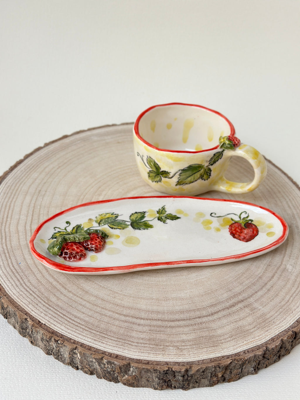 Strawberry Handmade coffee cup and plate