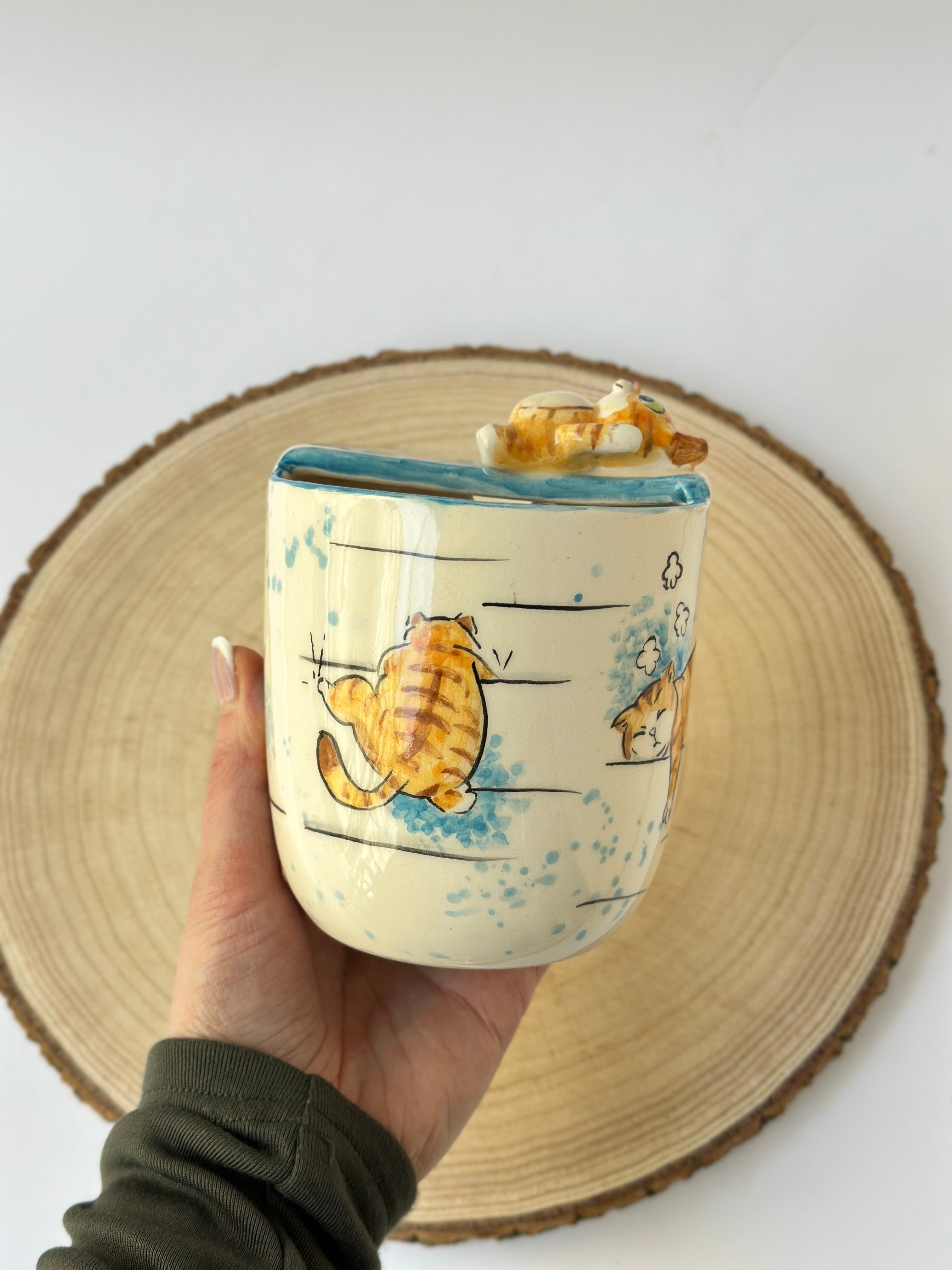 Cat handmade takeaway mug