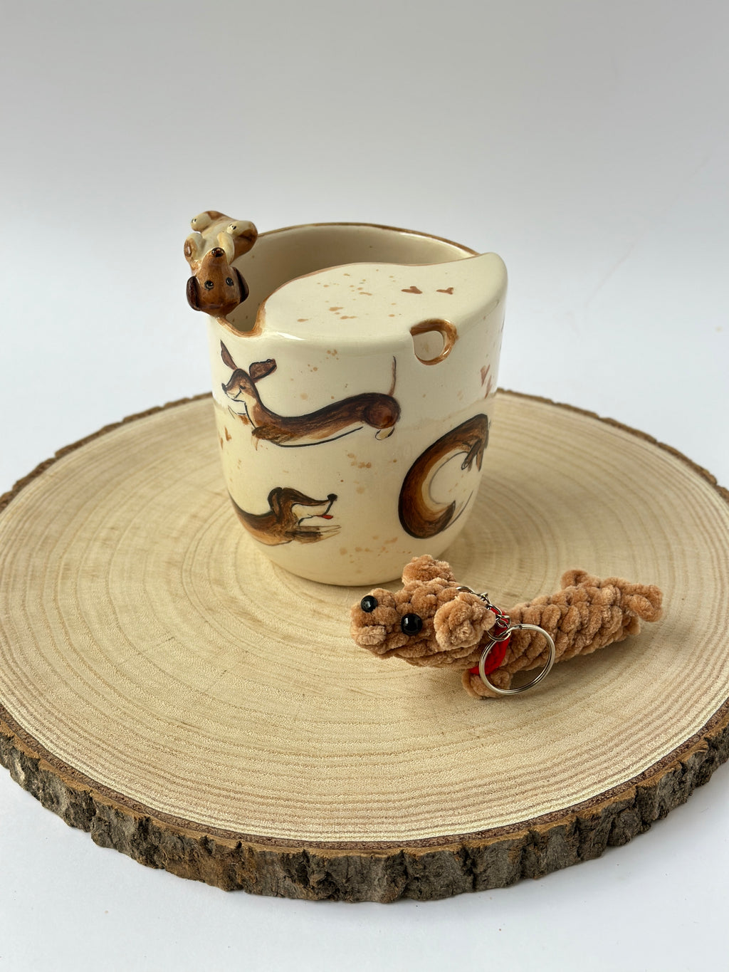 Dachshund handmade takeaway mug and soft keychain