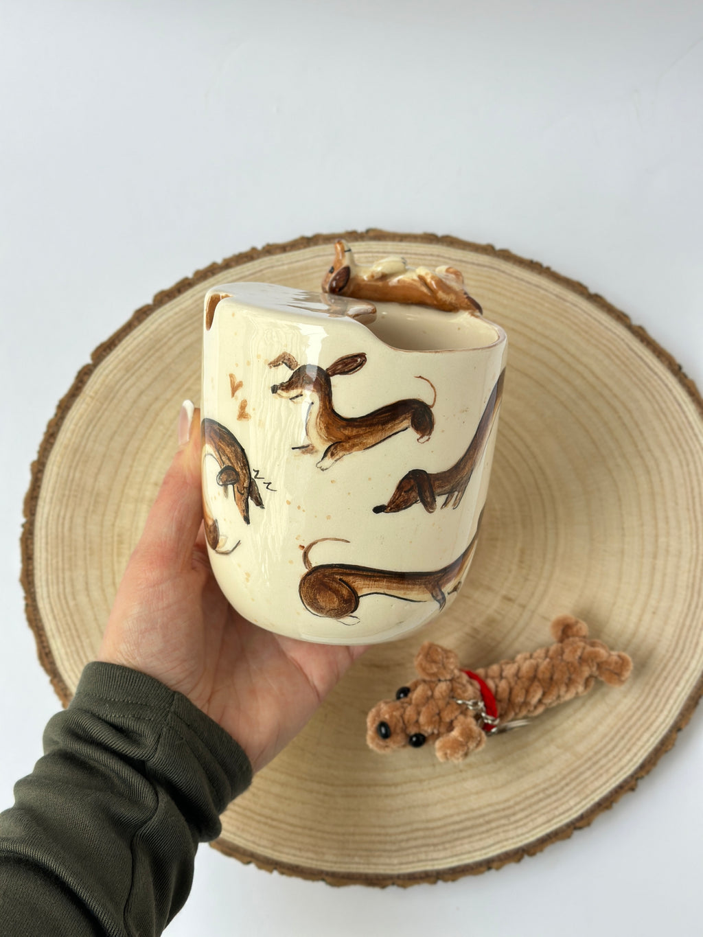 Dachshund handmade takeaway mug and soft keychain