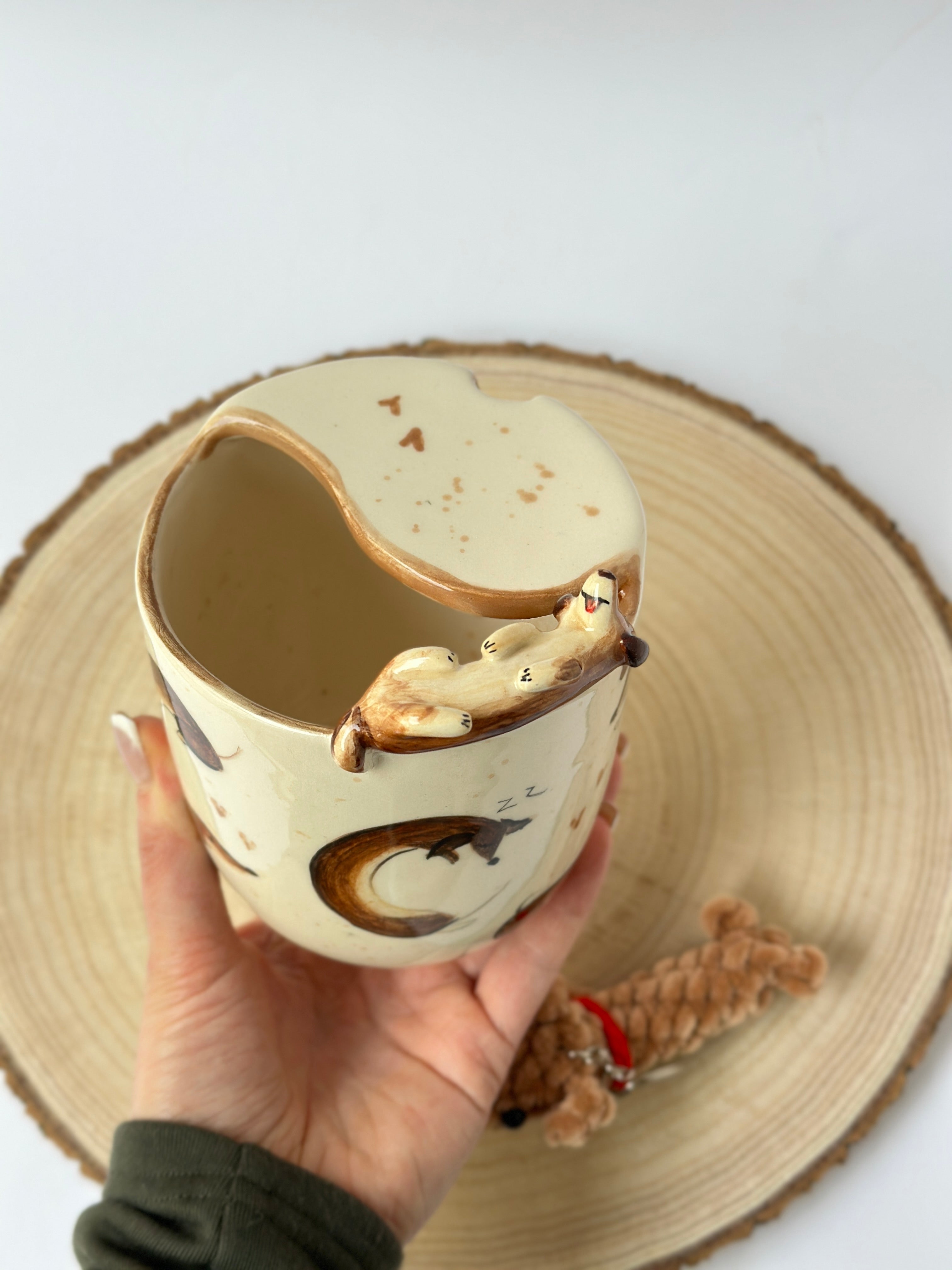 Dachshund handmade takeaway mug and soft keychain