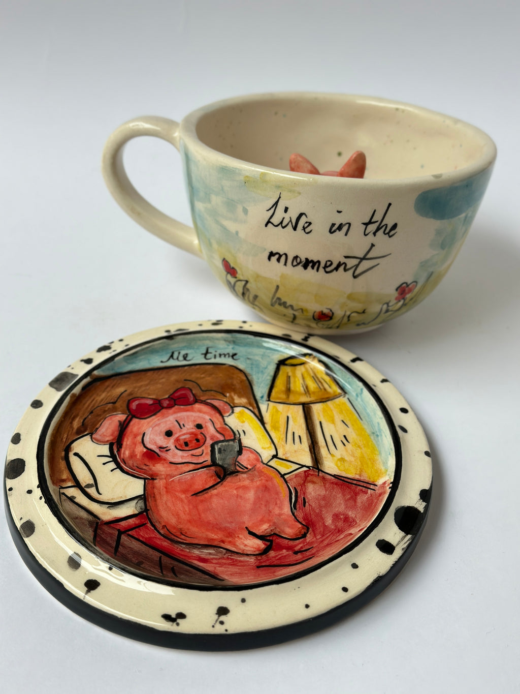 Pig handmade mug and plate