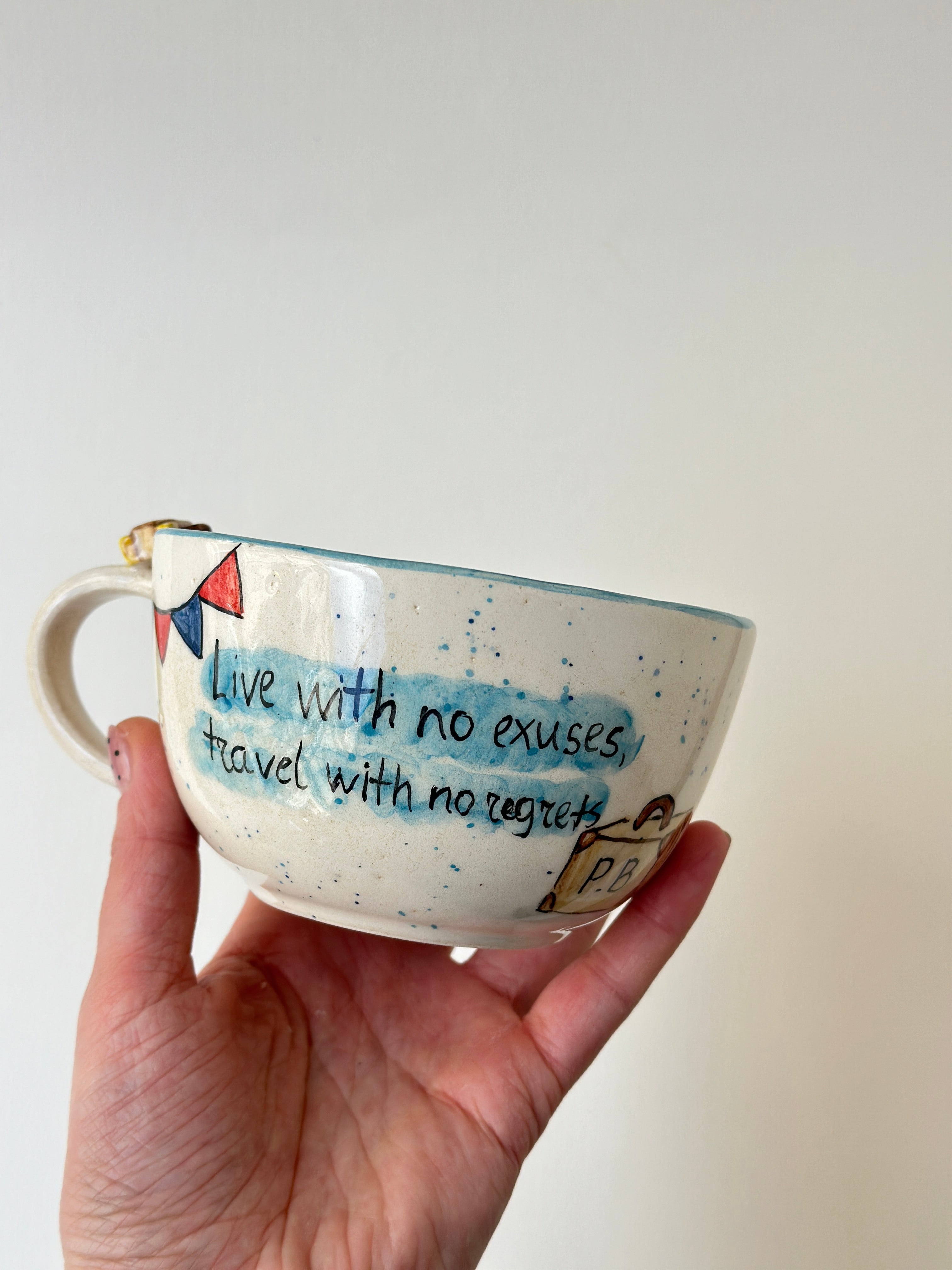 A red padded Bear who loves marmalade handmade mug