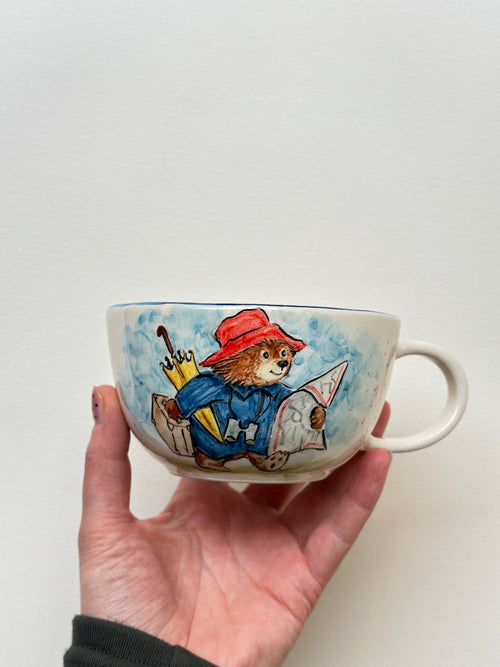 A red padded Bear who loves marmalade handmade mug