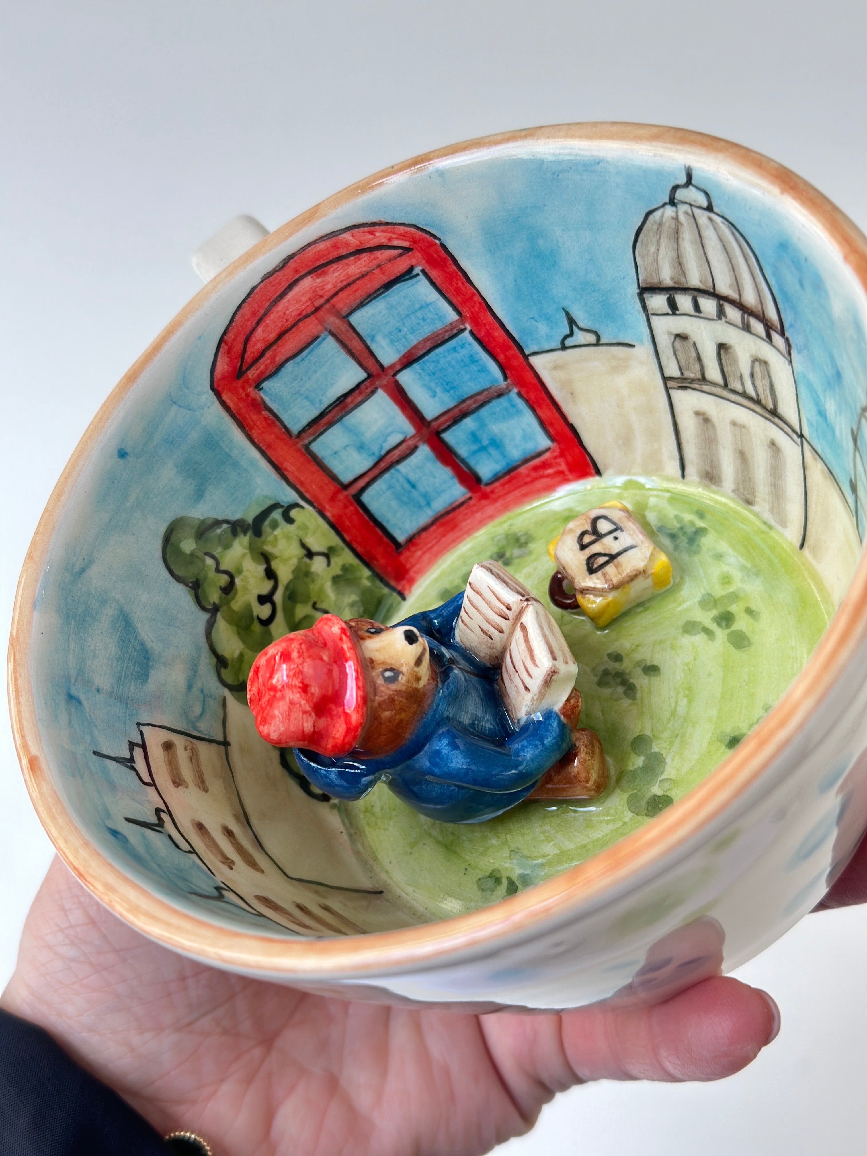 A red padded Bear who loves marmalade handmade mug