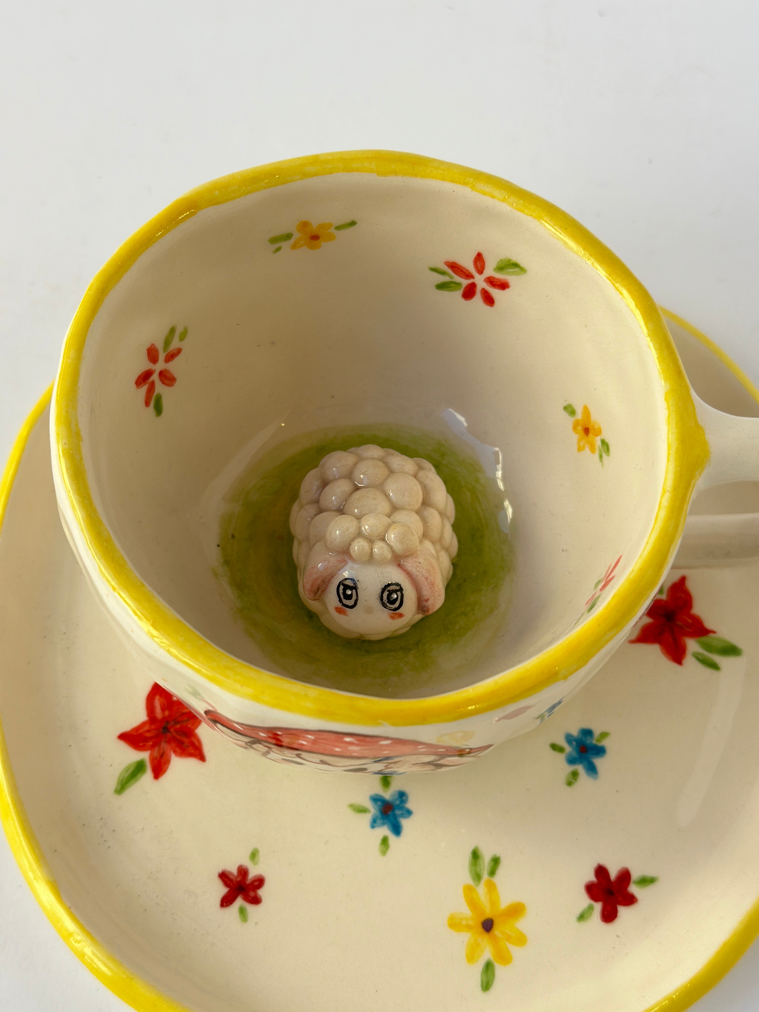 Sheep handmade mug and plate