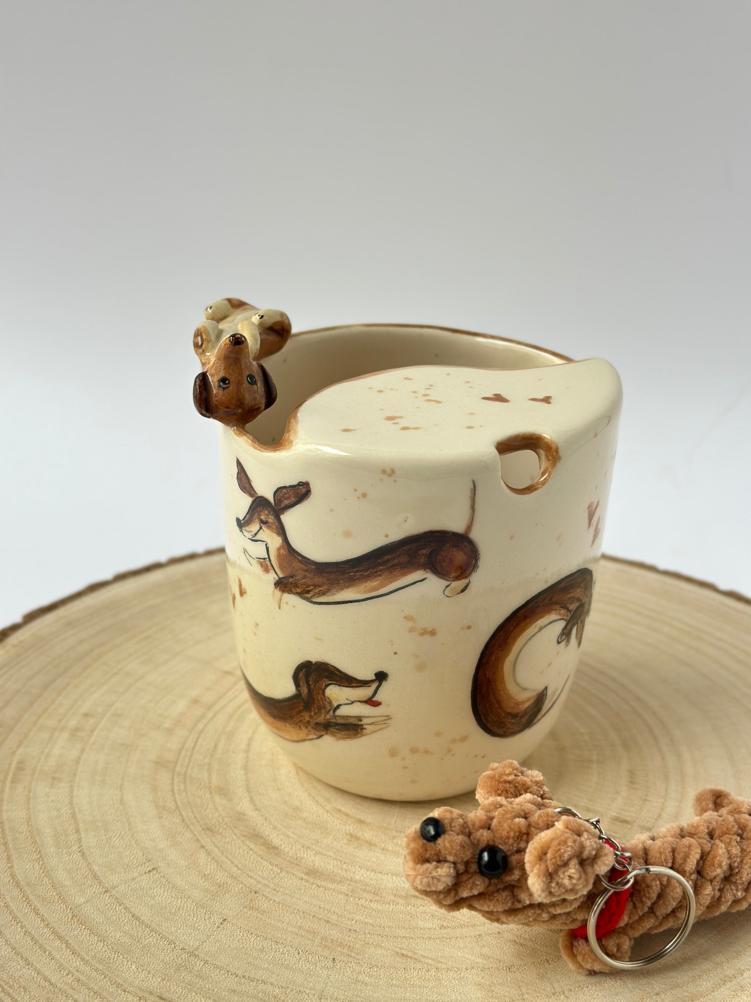 Dachshund handmade takeaway mug and soft keychain