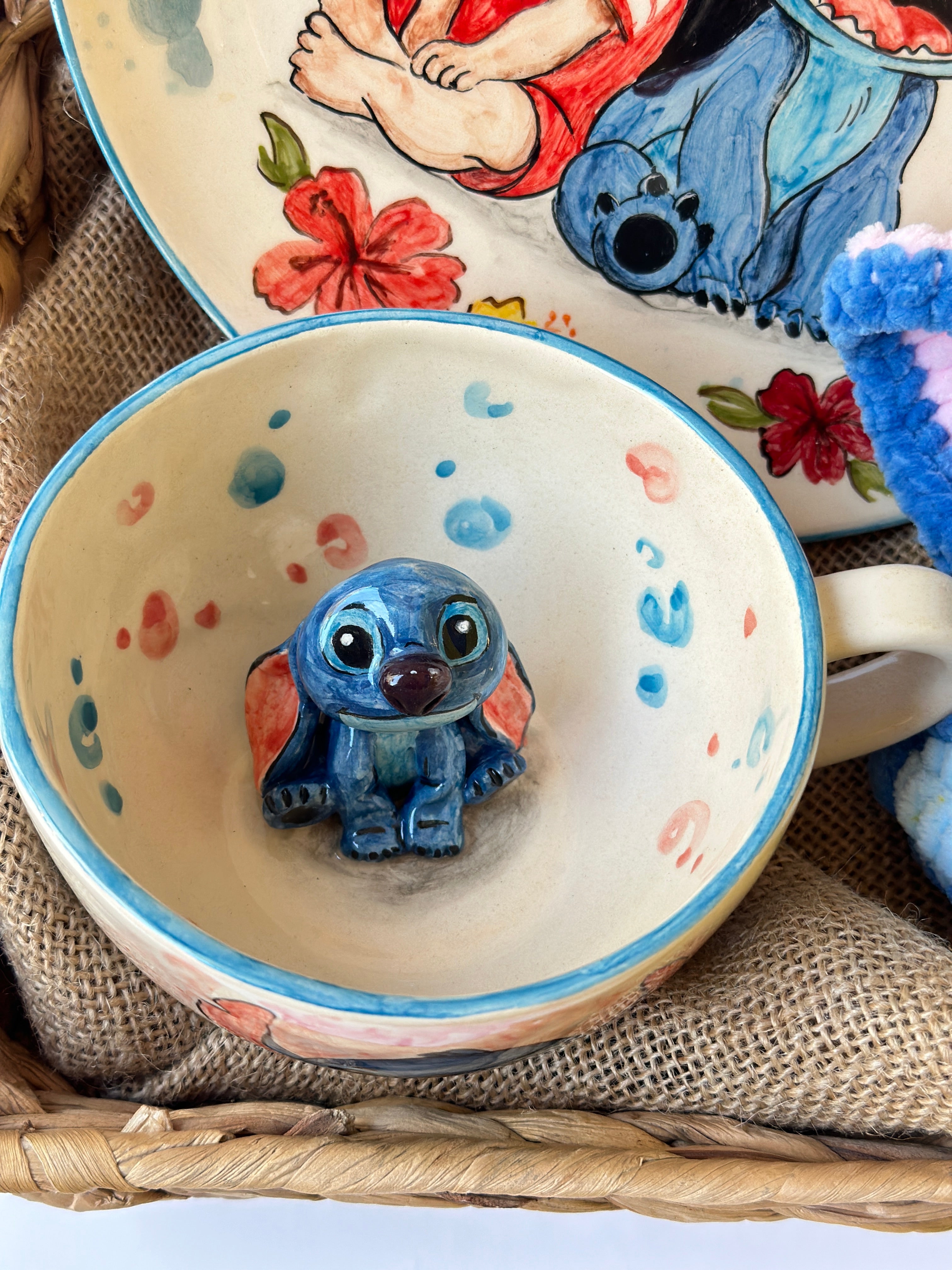 Stitch handmade gift box (plate,mug,keychan)