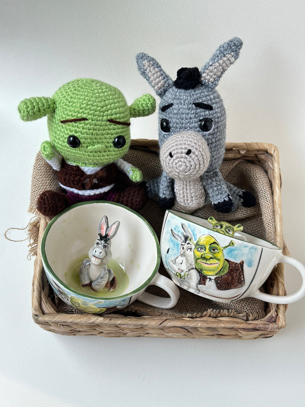 Shrek and Donkey handmade mugs and toys