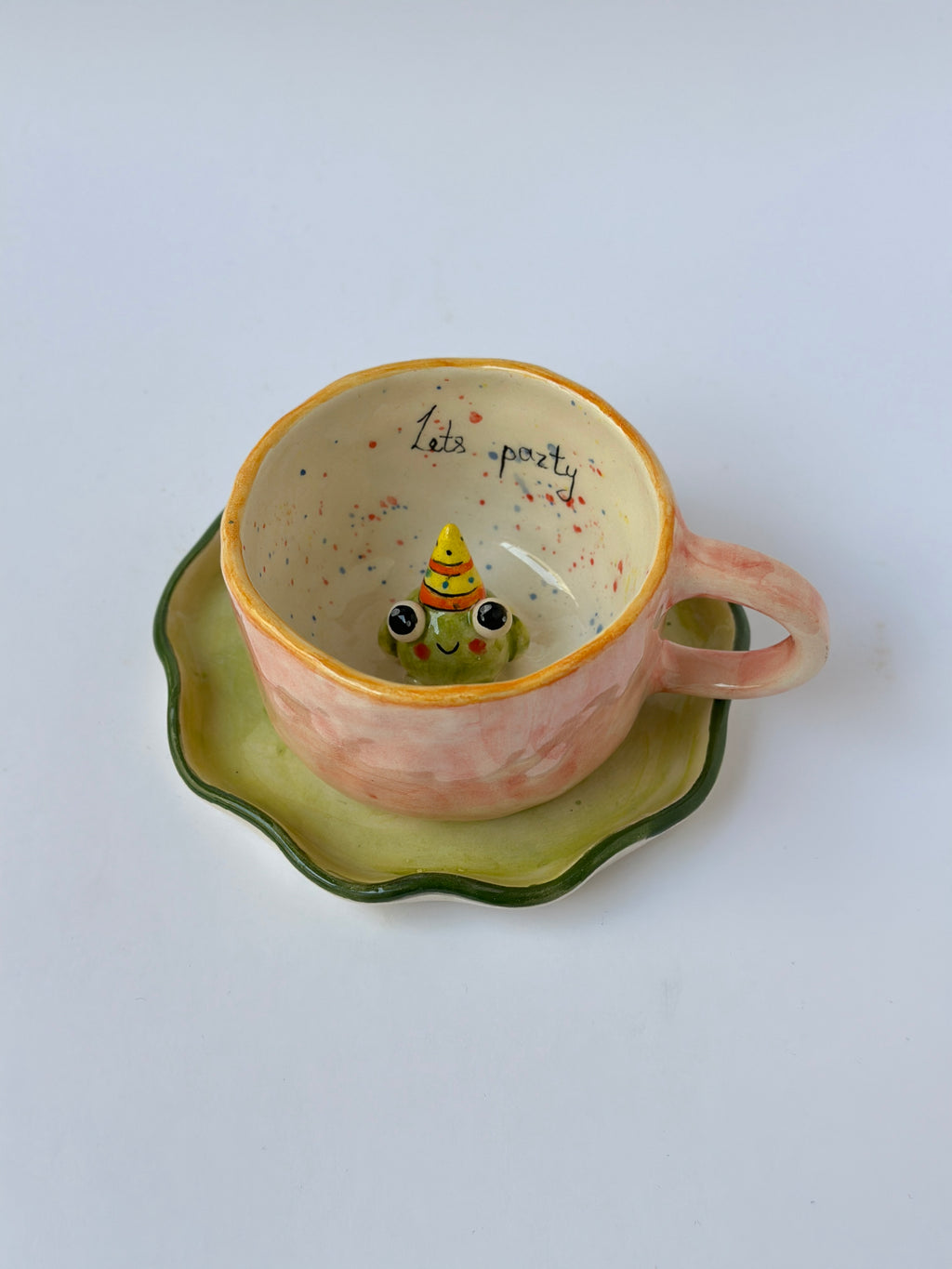 Frog handmade mug and plate