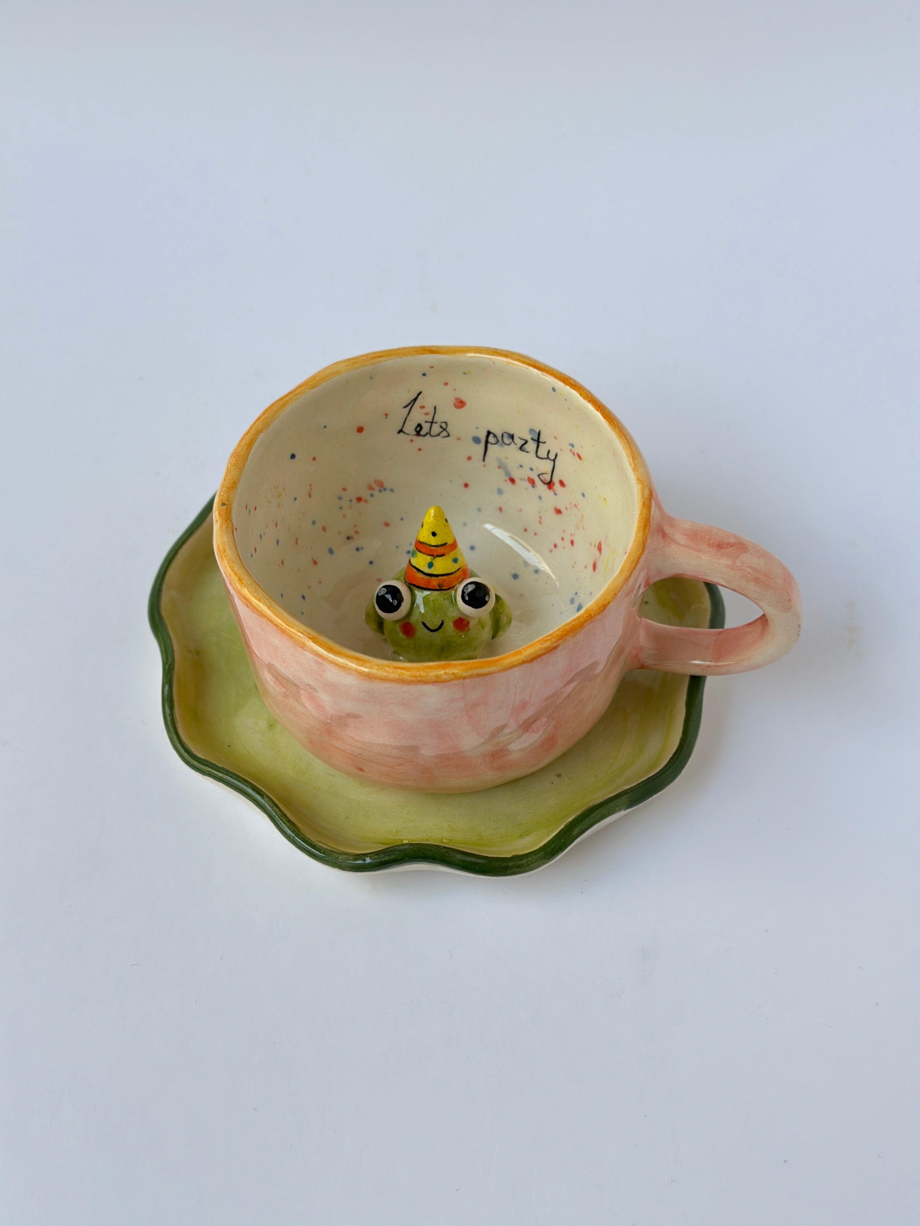 Frog handmade mug and plate