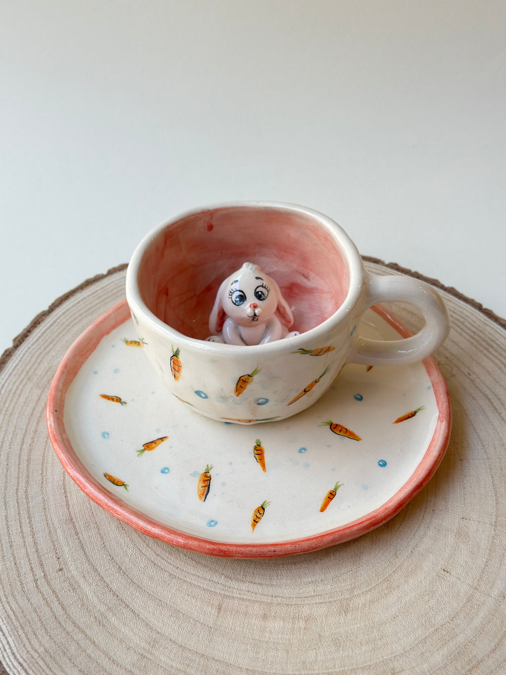 Rabbit handmade mug and plate
