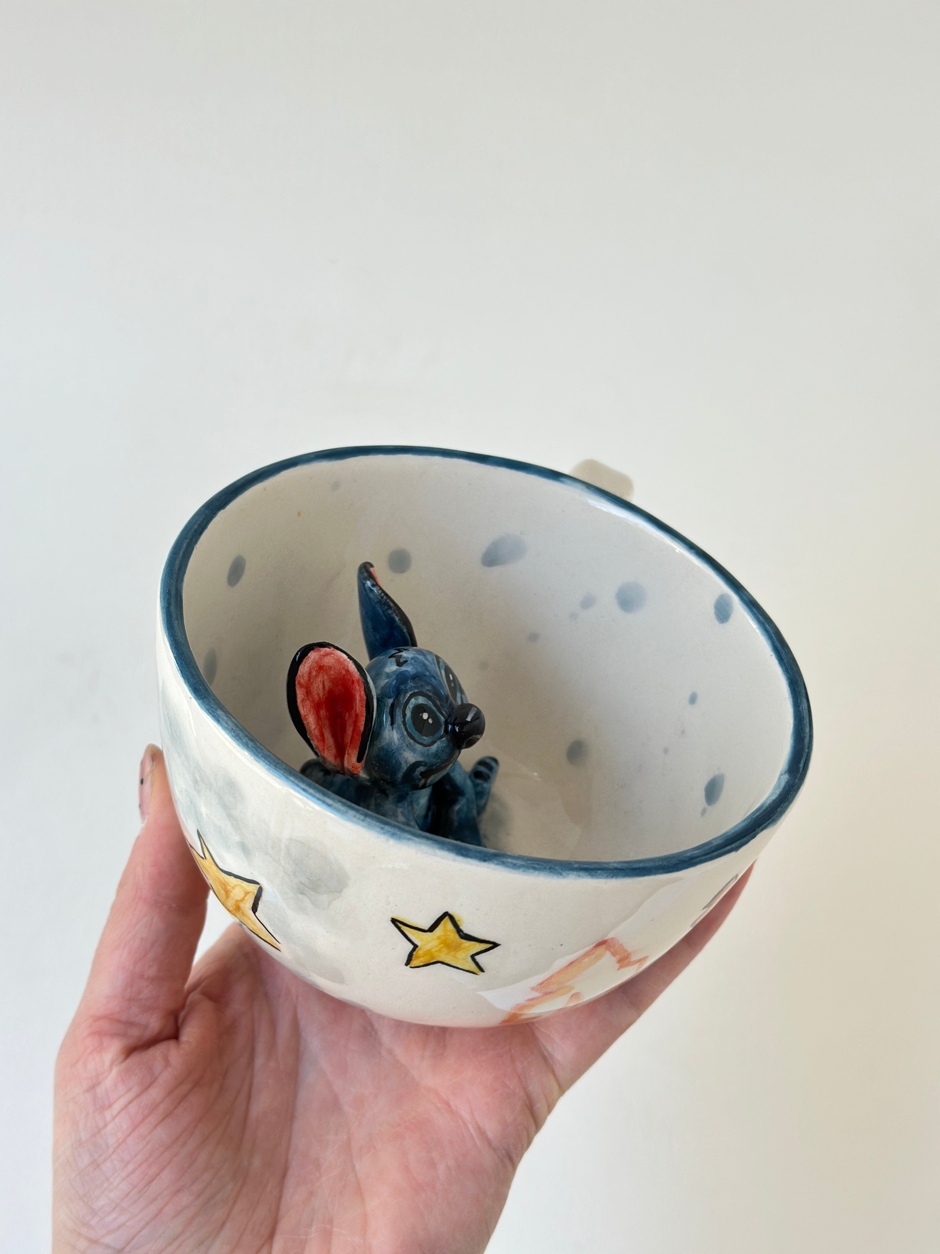 Blue big-eared handmade mug