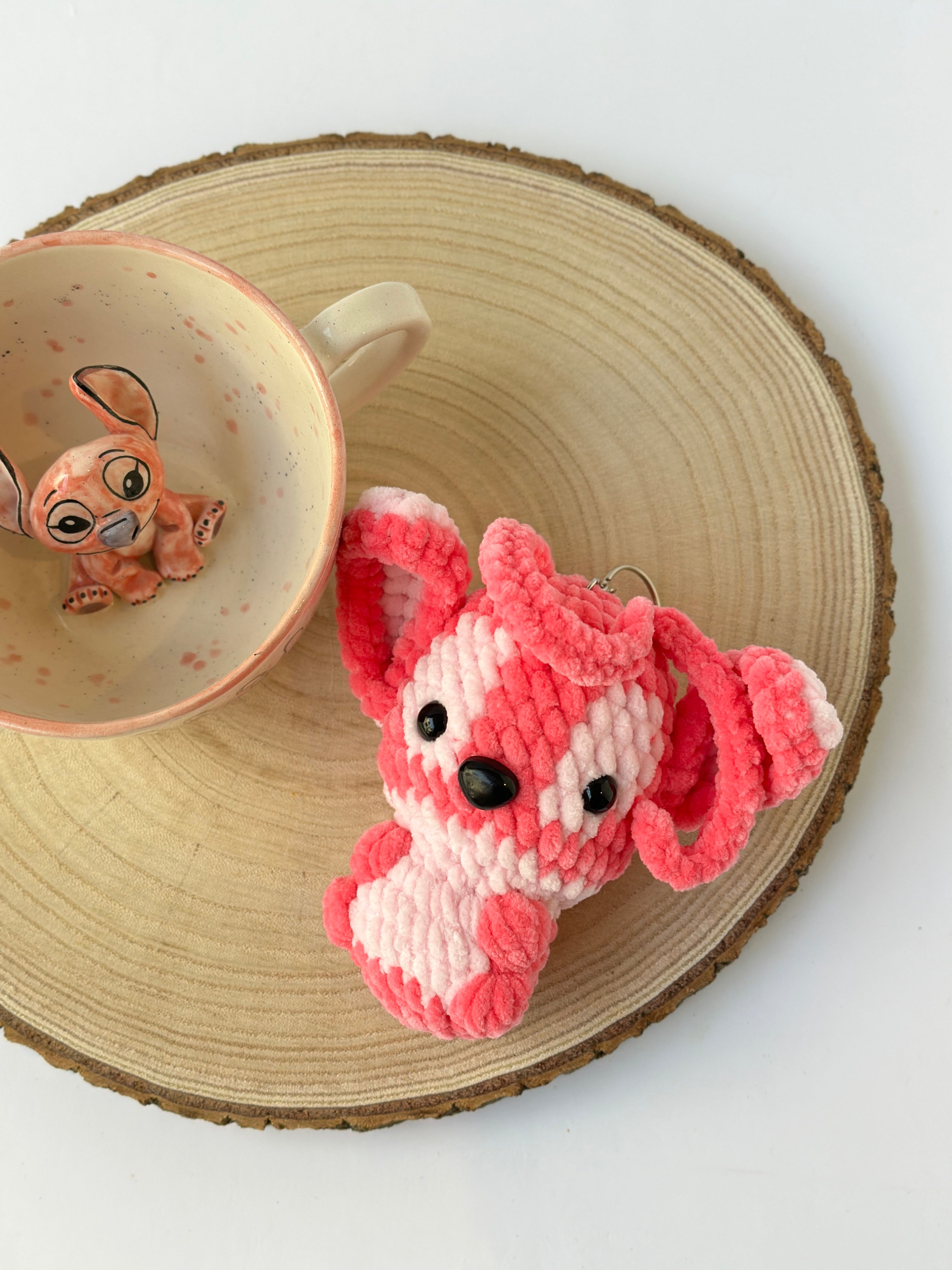 Stitch pink handmade soft keychain