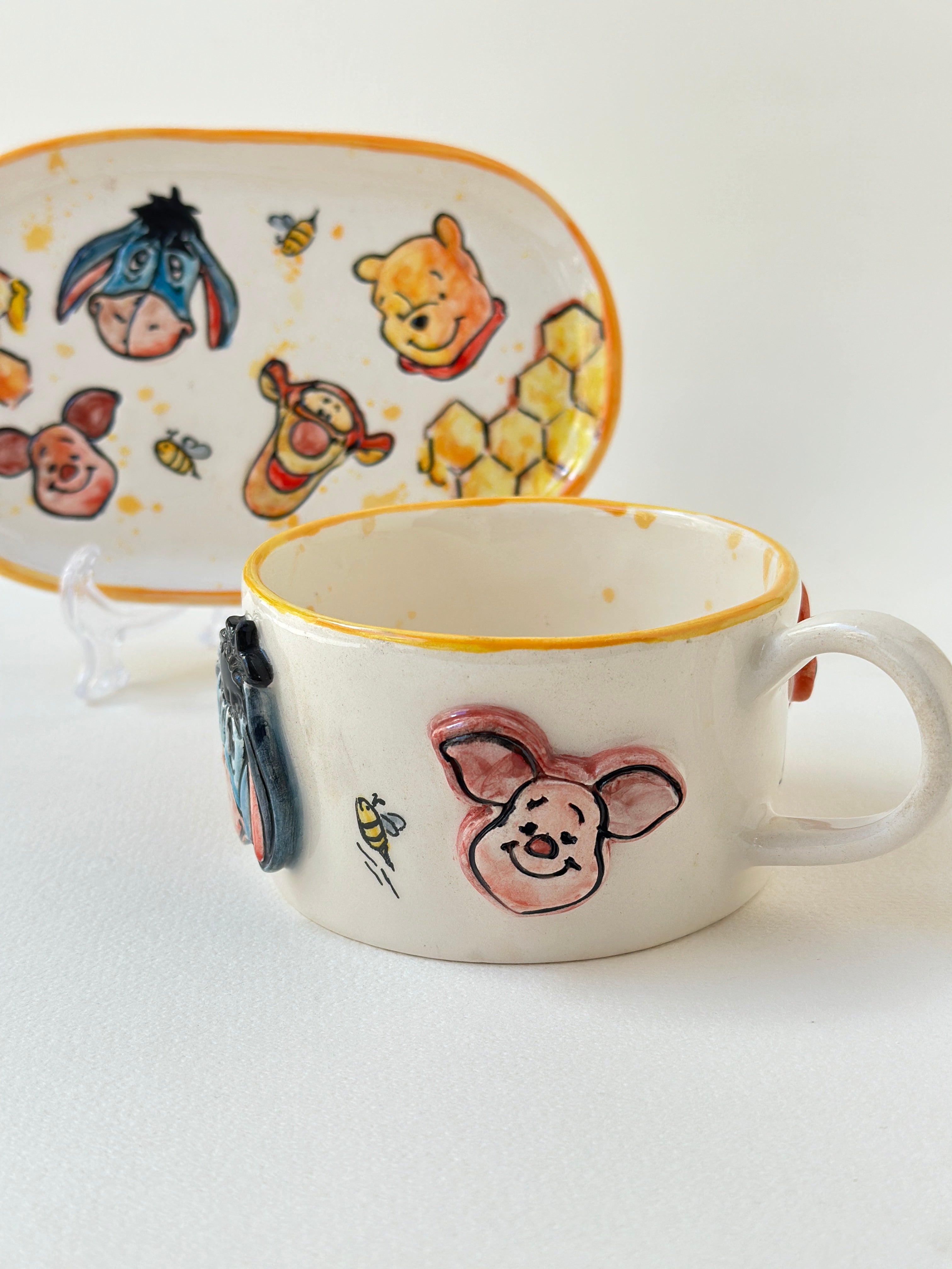 Winni The Pooh handmade plate and mug