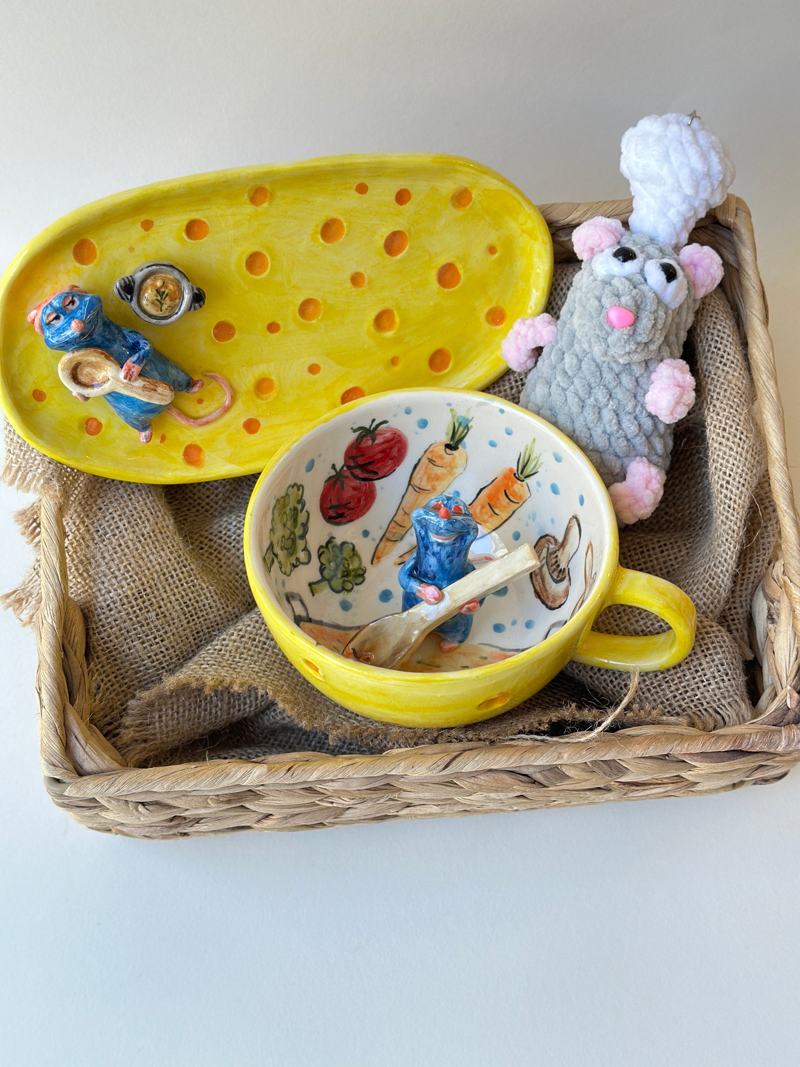 Ratatouille Remy handmade mug, plate and keychain
