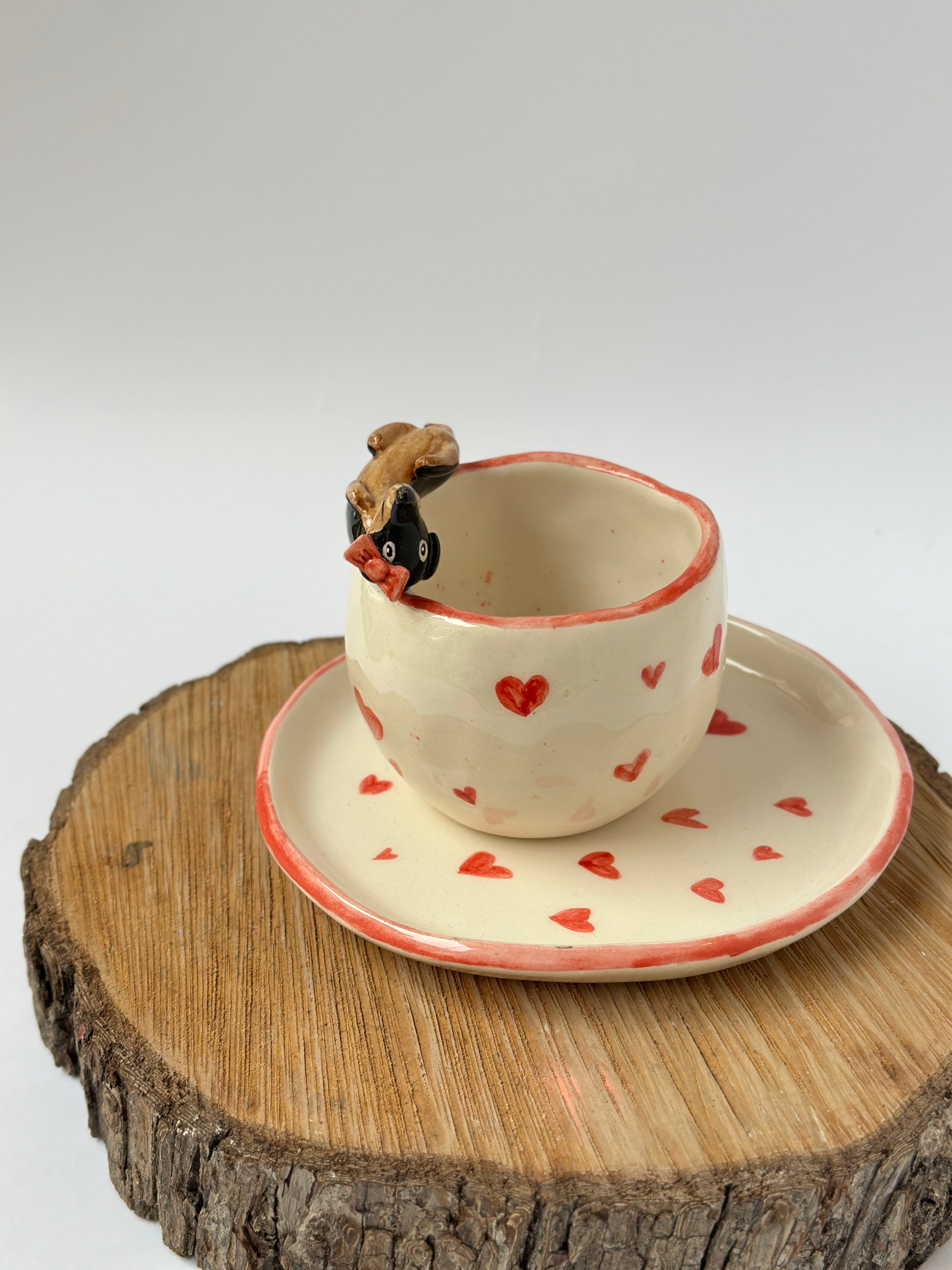 Dachshund handmade mug and plate (Note: The product is being sold at a discounted price due to minor glaze imperfection)