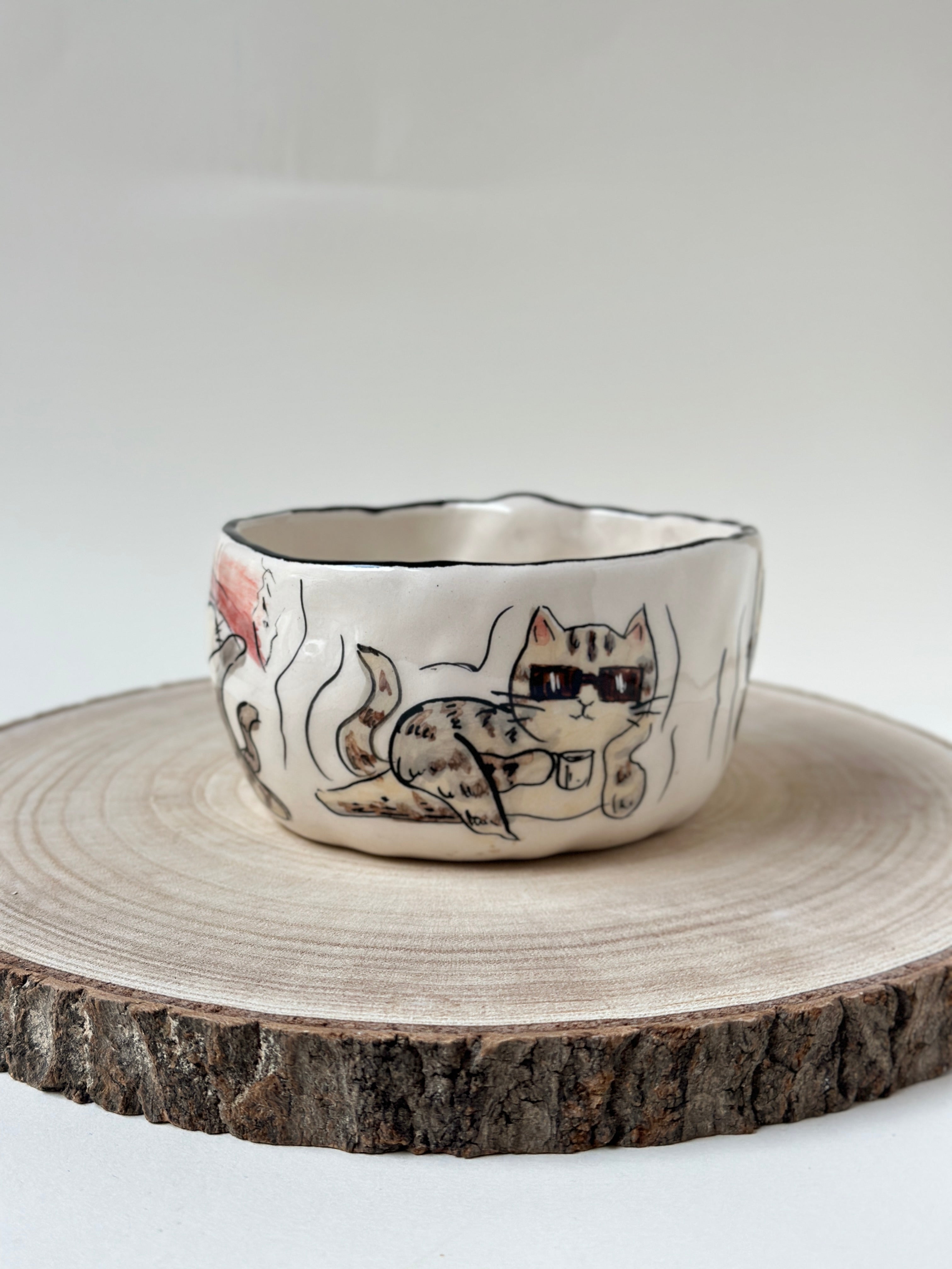 Cat handmade bowl