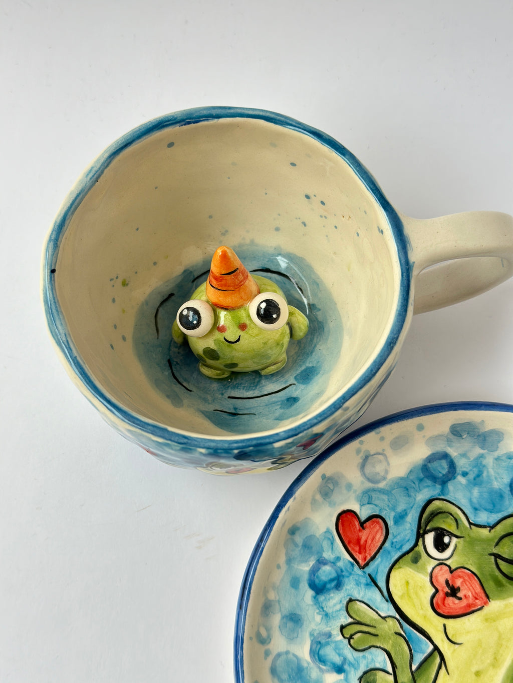 Frog handmade mug and plate