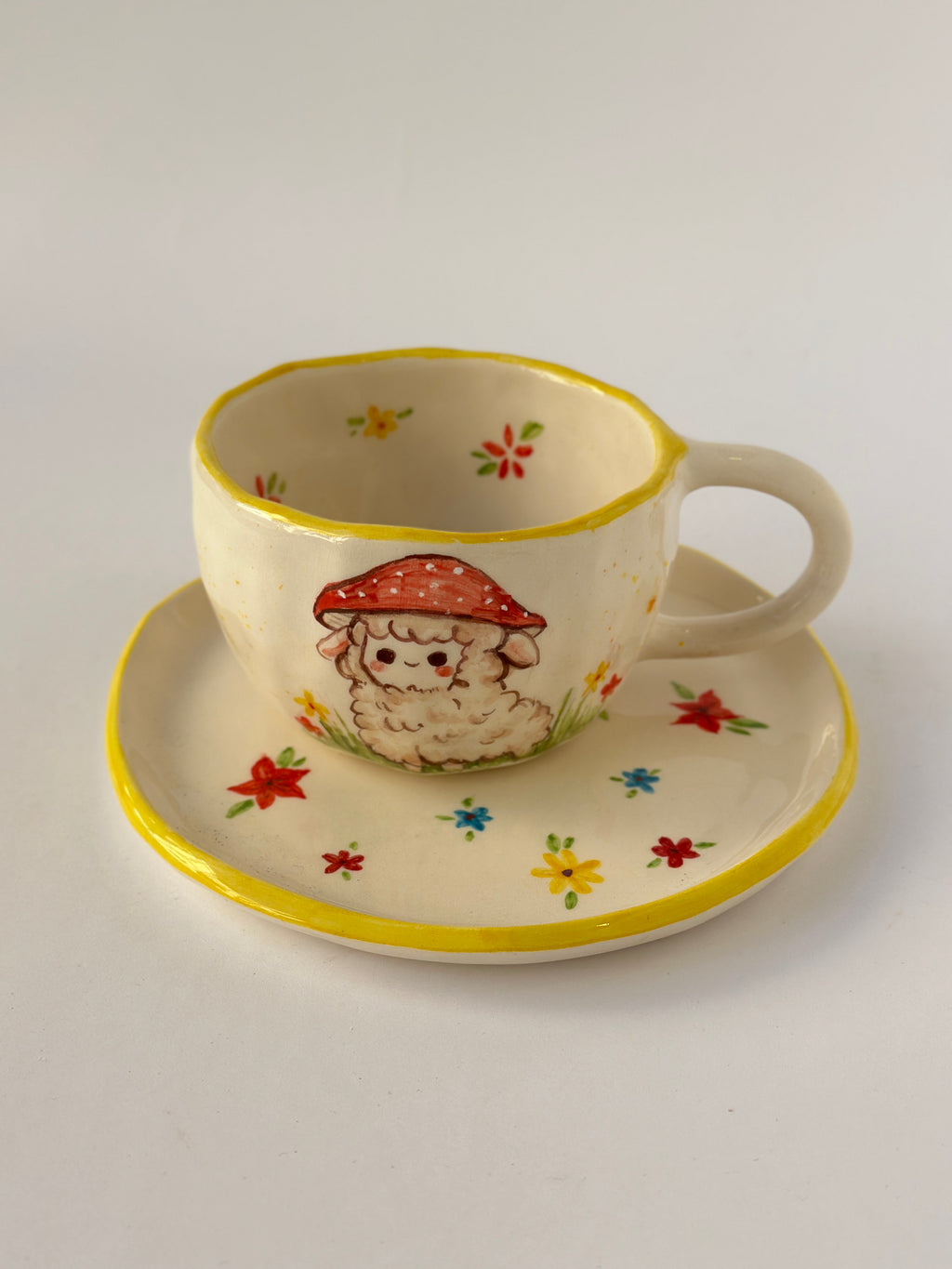 Sheep handmade mug and plate