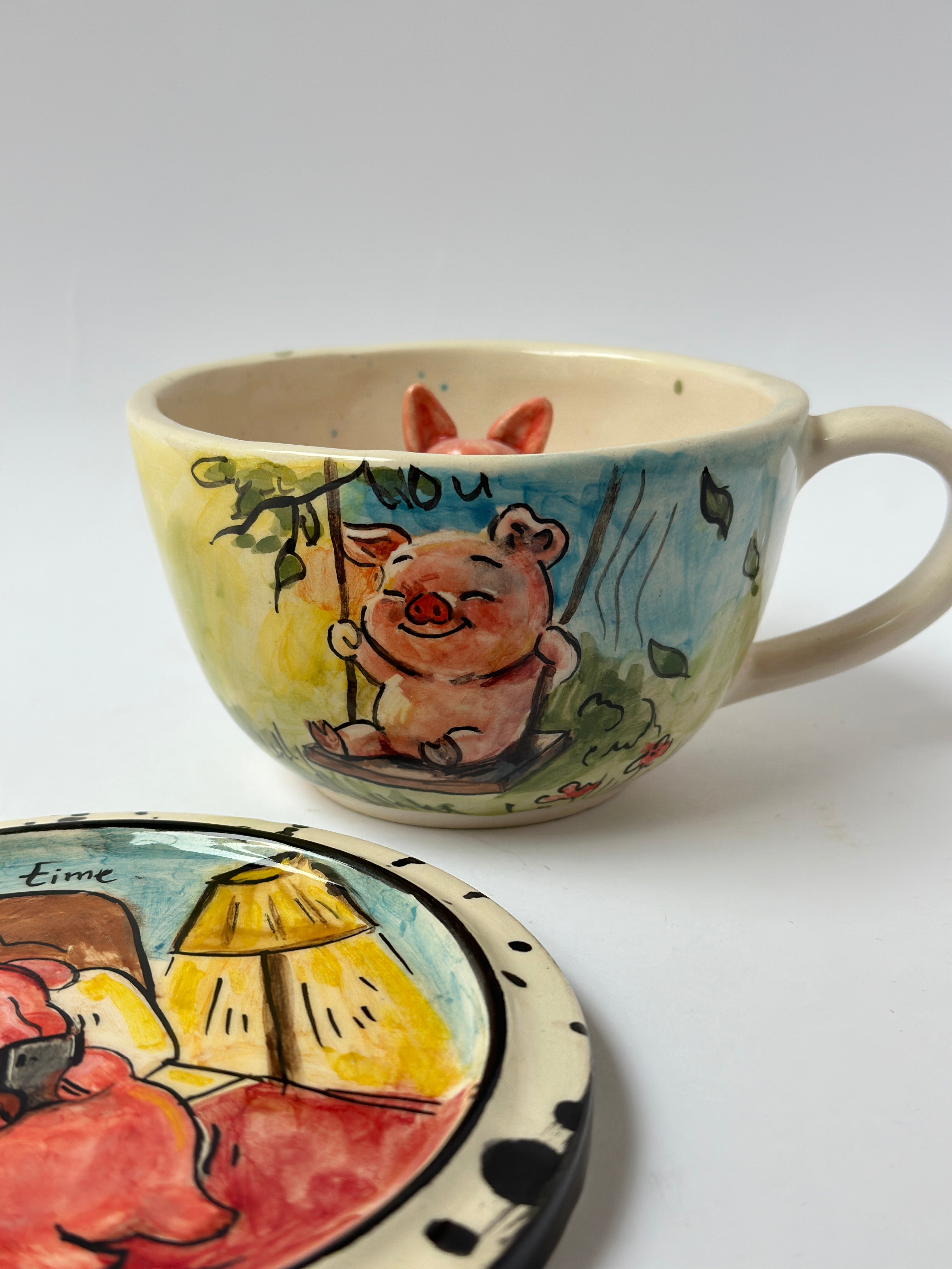 Pig handmade mug and plate