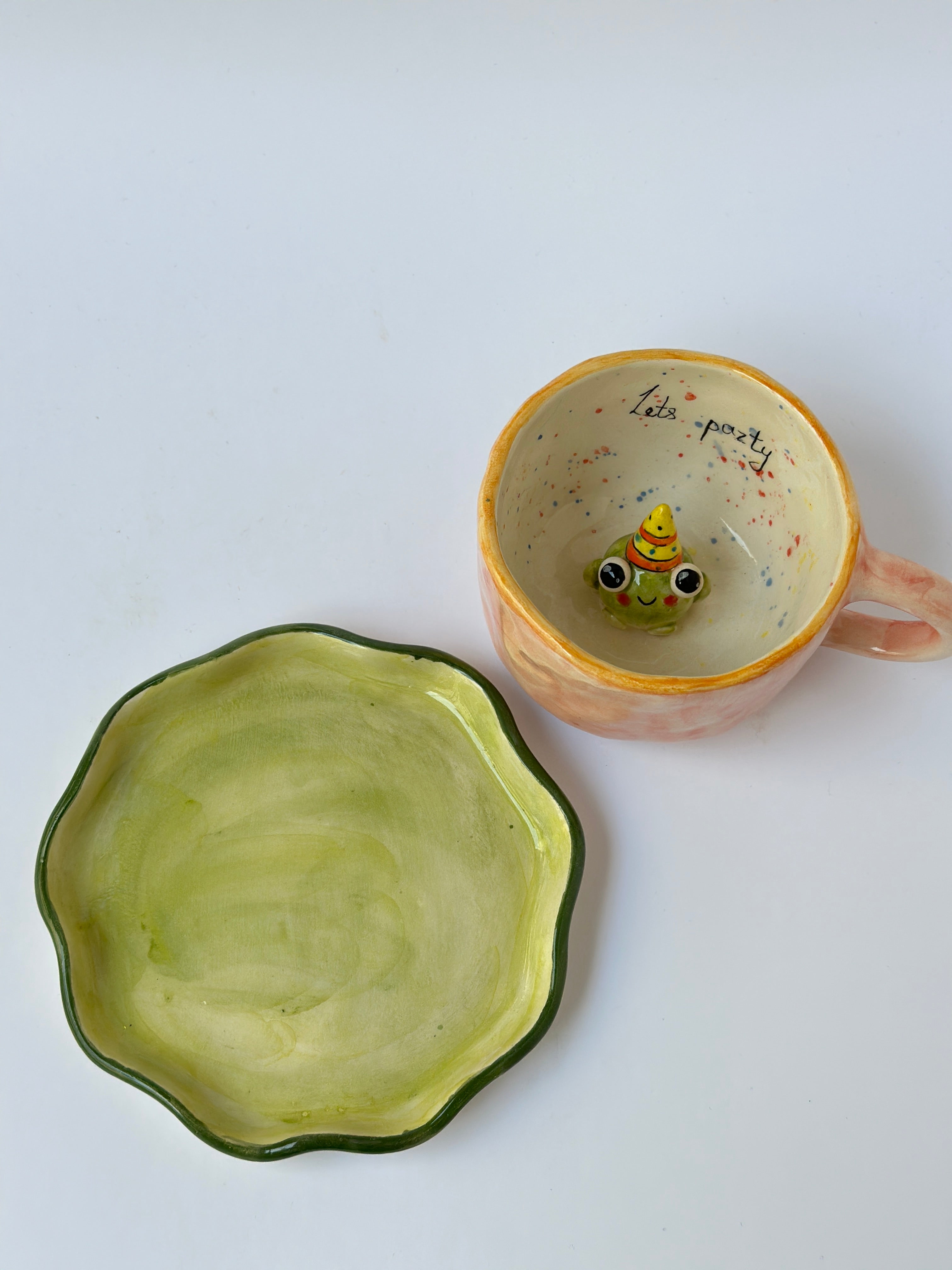 Frog handmade mug and plate
