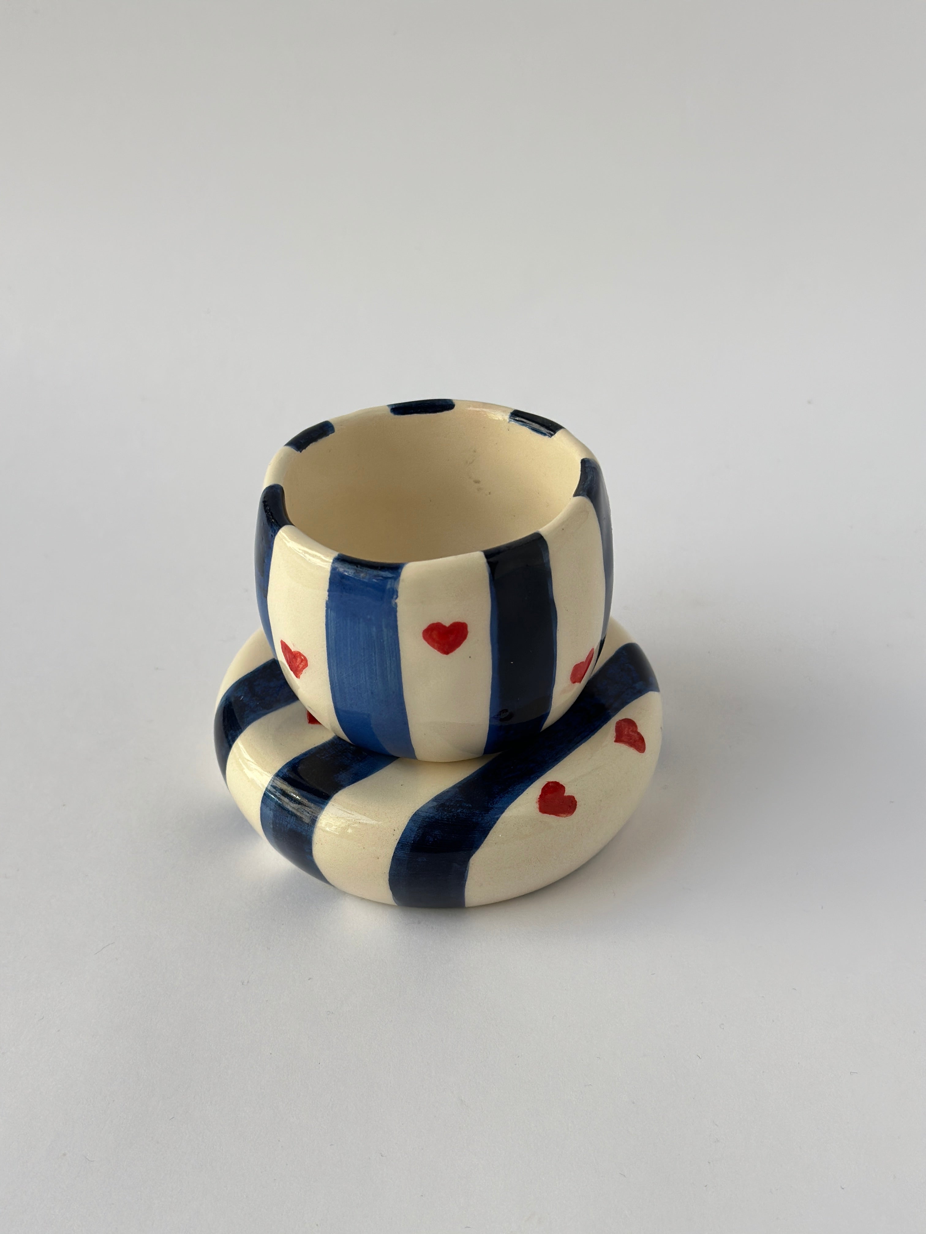 Blue handmade coffee mug and plate