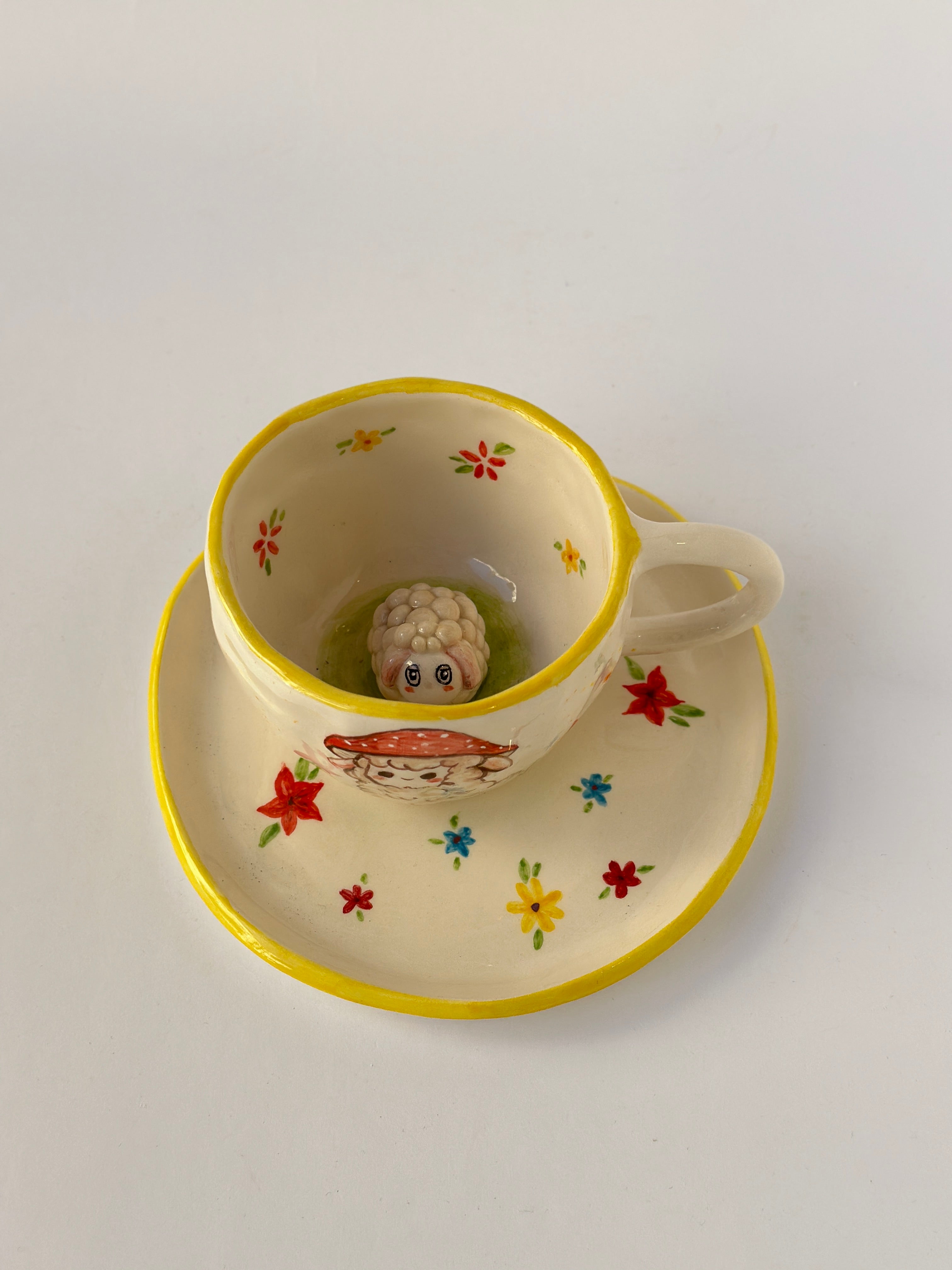 Sheep handmade mug and plate