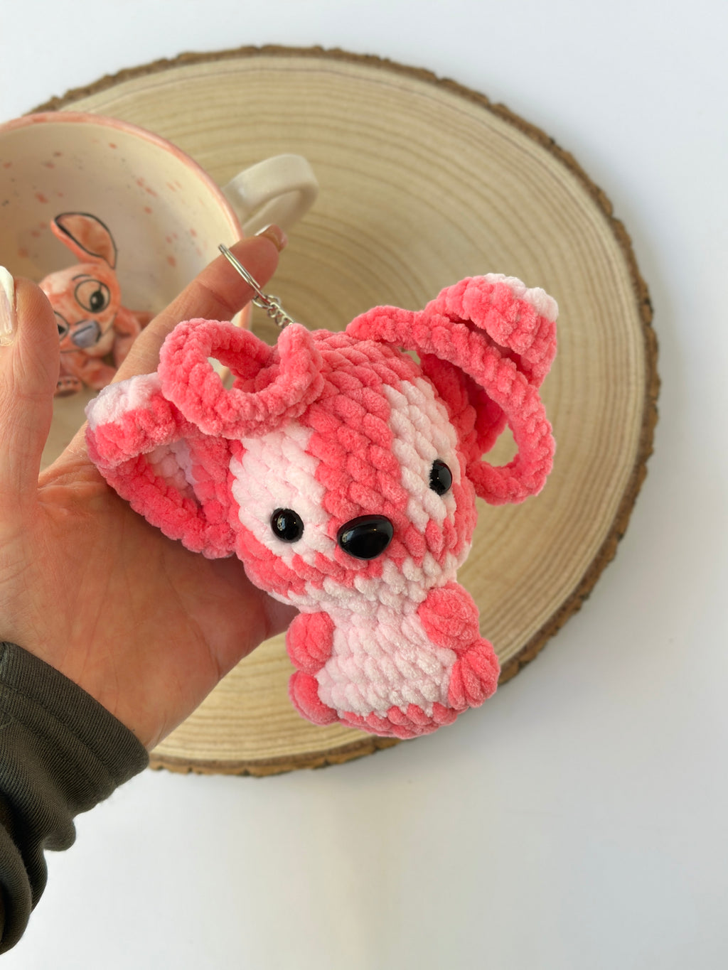 Stitch pink handmade soft keychain