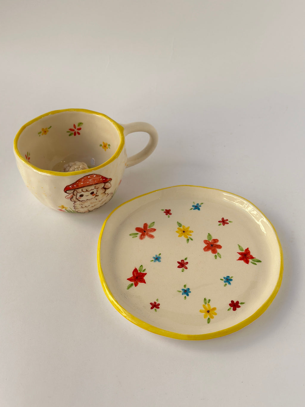 Sheep handmade mug and plate