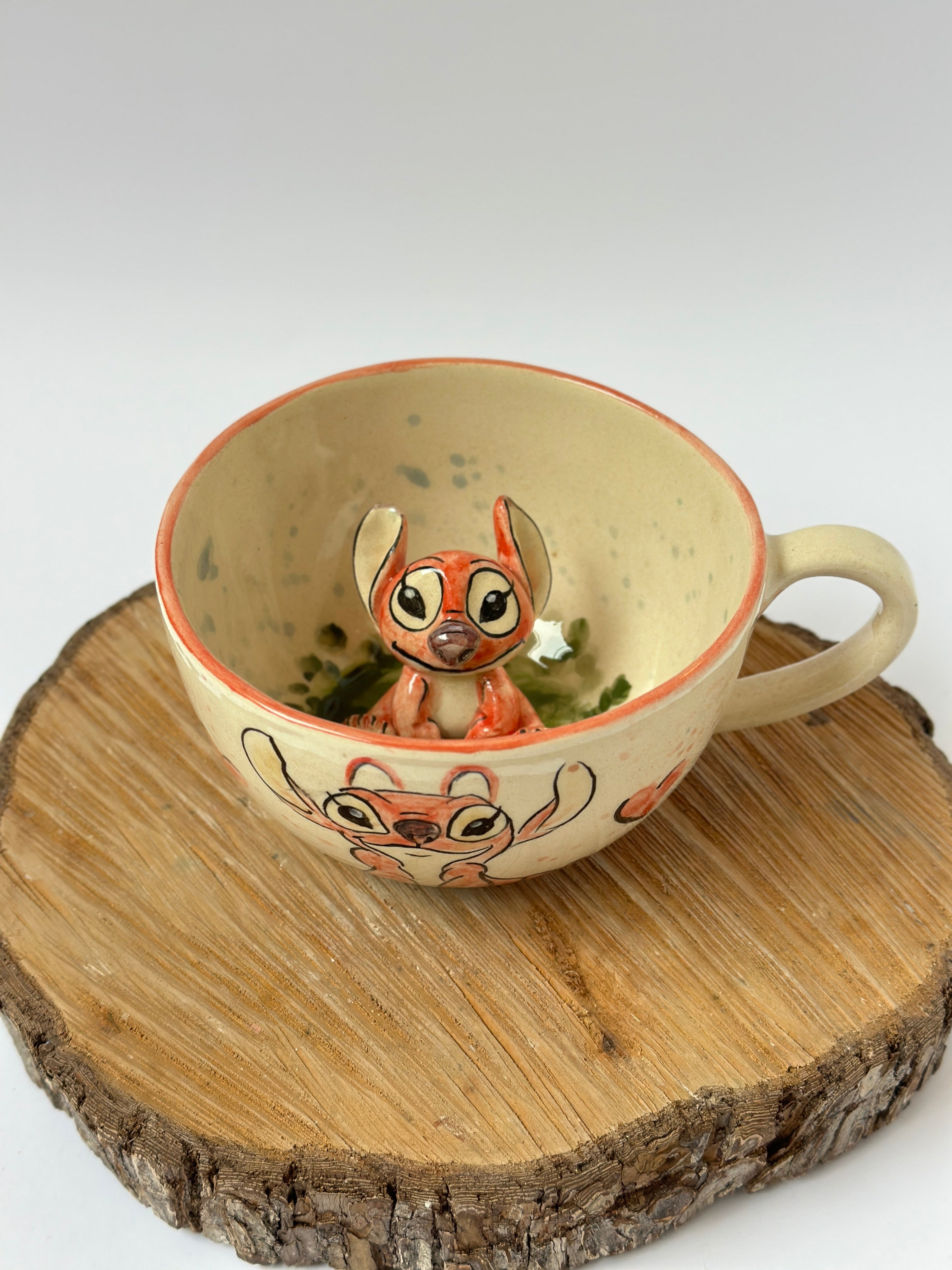 Stitch pink handmade mug