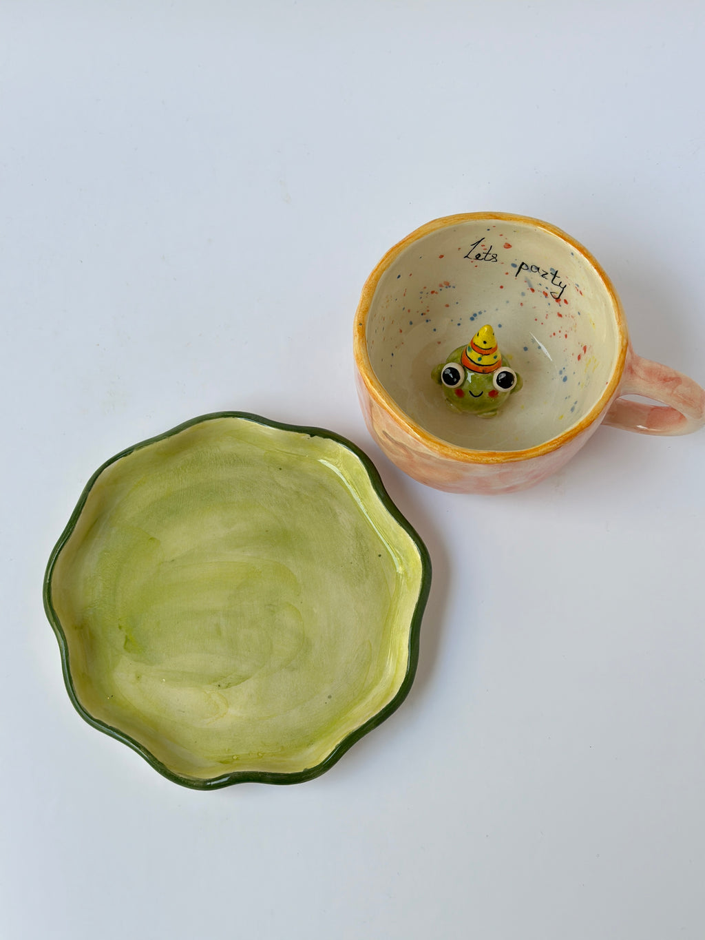 Frog handmade mug and plate