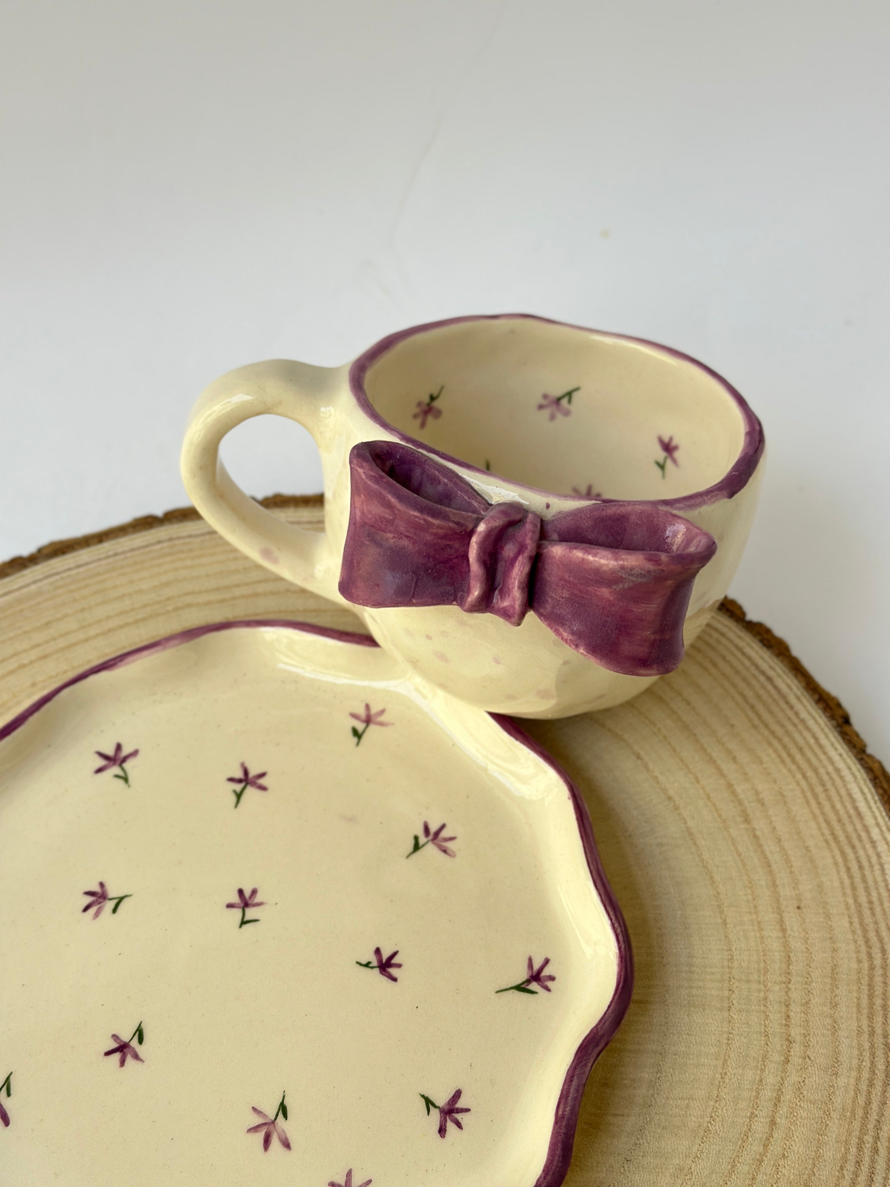 Handmade purple mug and plate
