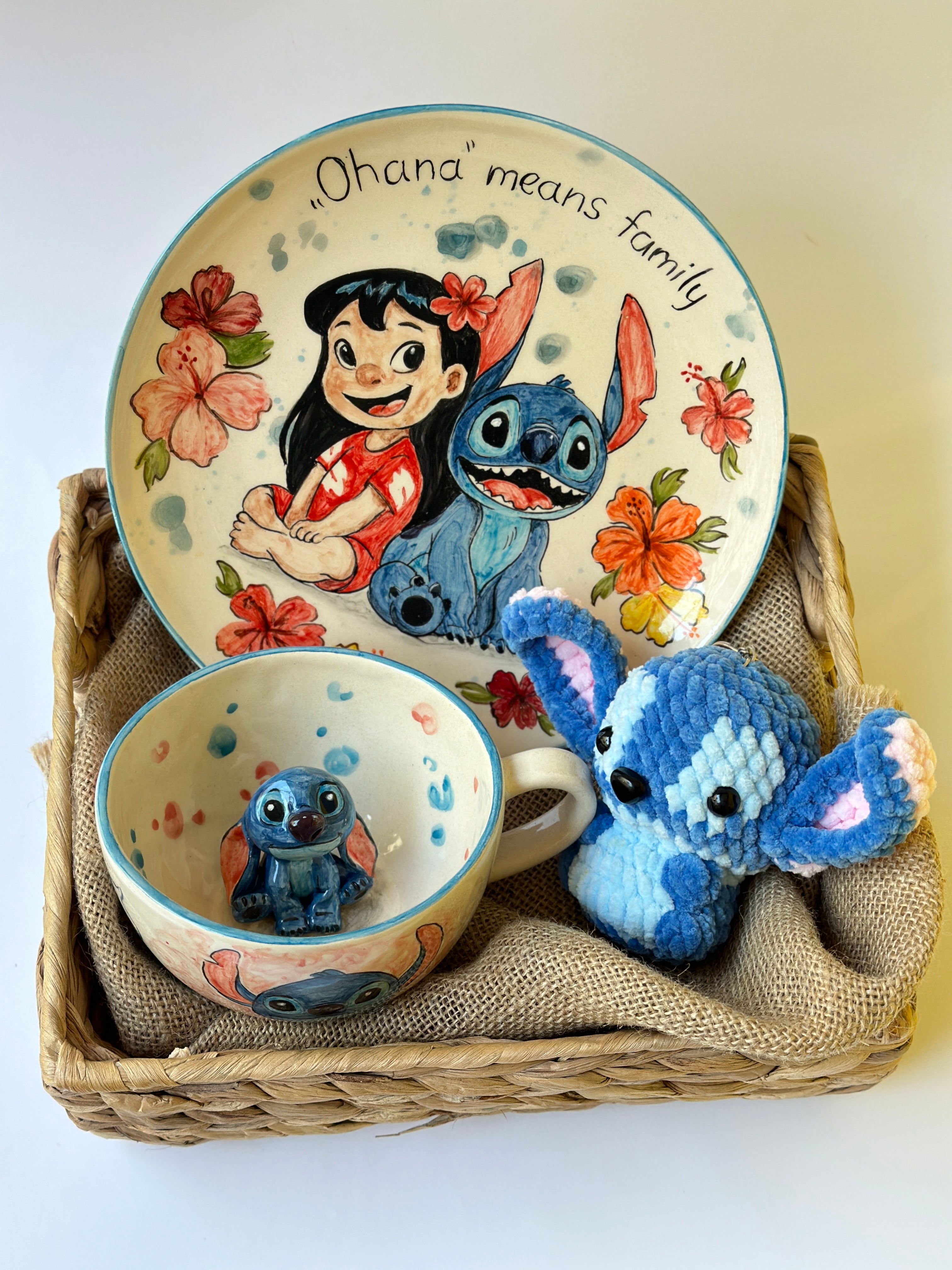 Stitch handmade gift box (plate,mug,keychan)