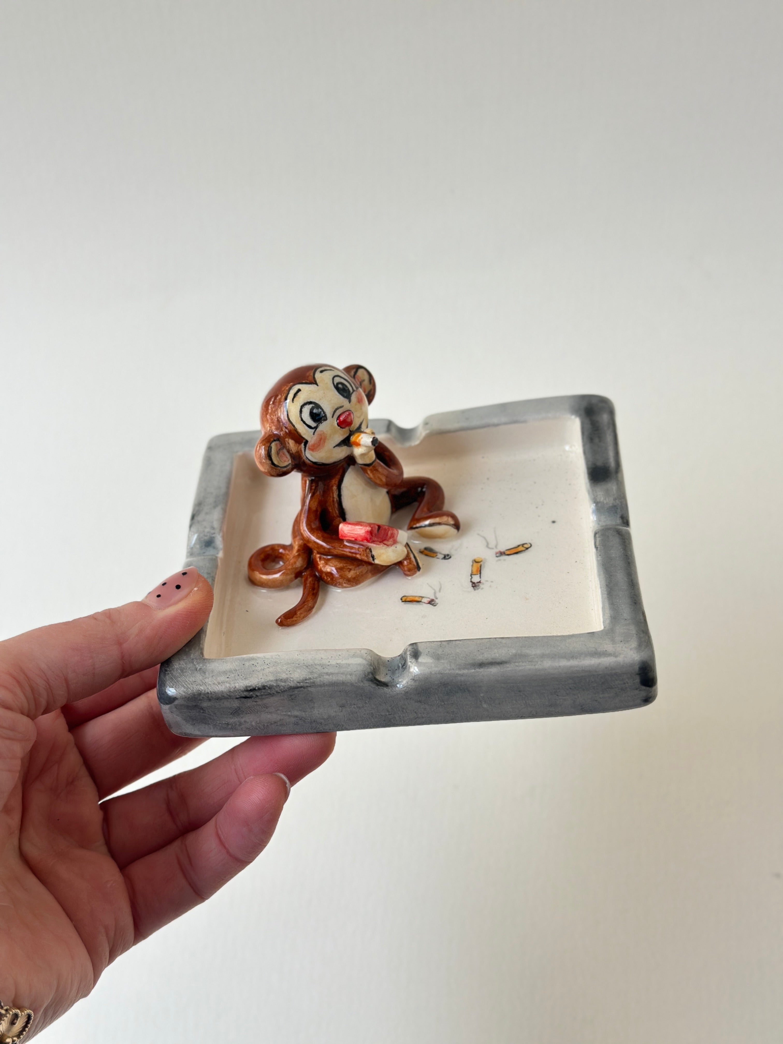 Handmade monkey ashtray
