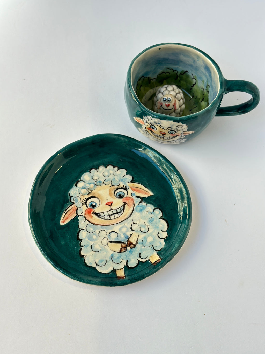 Sheep handmade mug and plate